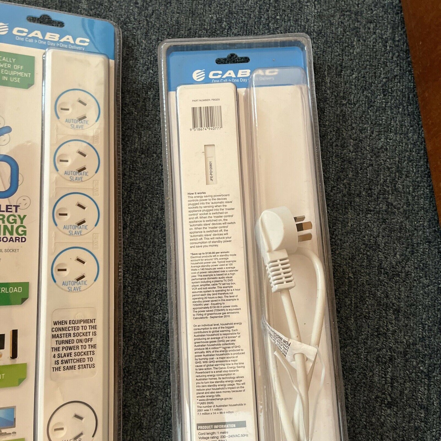 2x Cabac Powerboard SP Green Energy Saving 6 Way Surge Overload Protection *New*