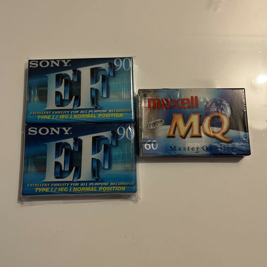 *New Sealed* 2x Sony EF 90min Cassette Tape + 1x Maxell MQ 60mins Cassette Tape