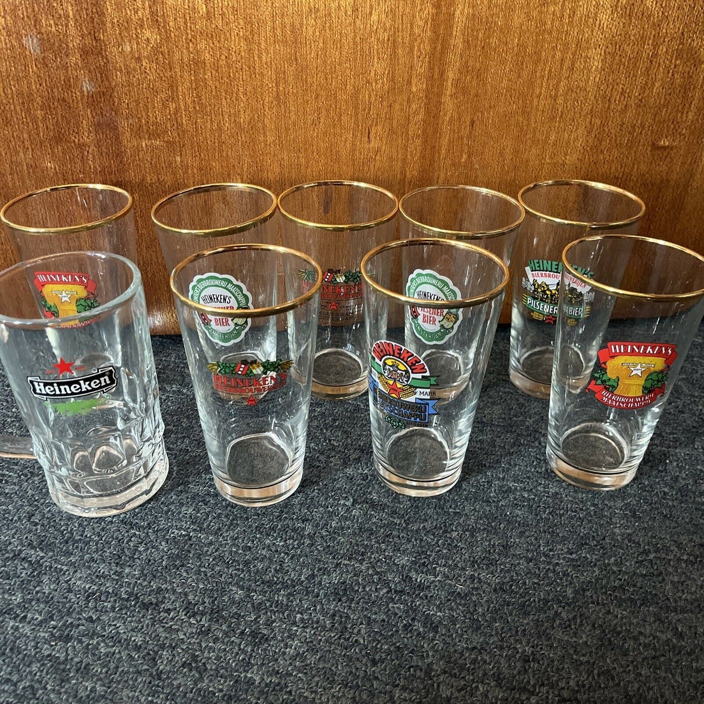 9x Heineken Drinking Glasses 13cm Tall