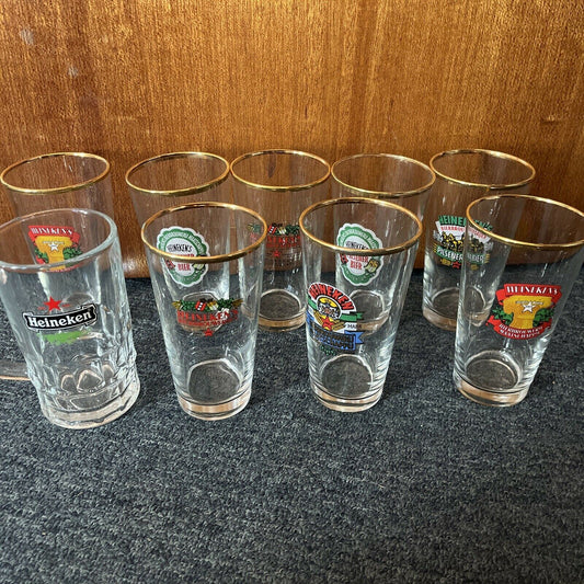 9x Heineken Drinking Glasses 13cm Tall