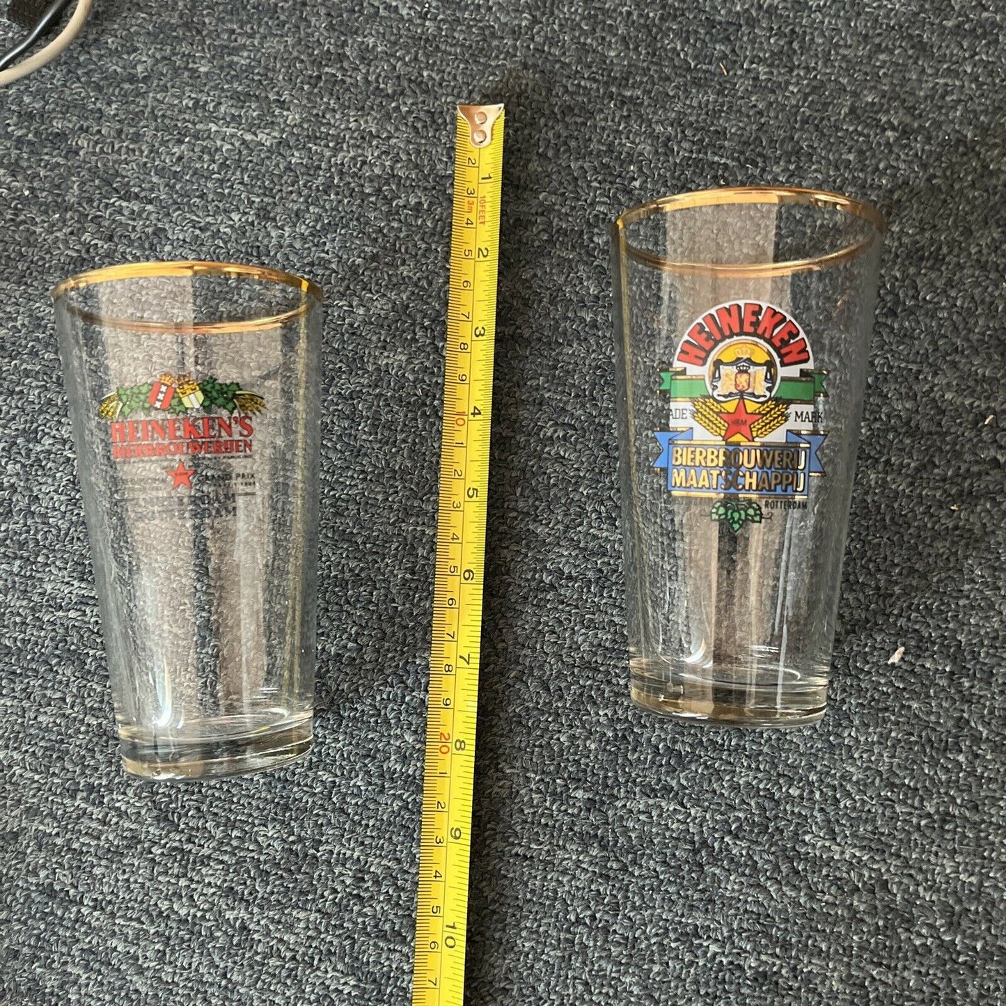 9x Heineken Drinking Glasses 13cm Tall