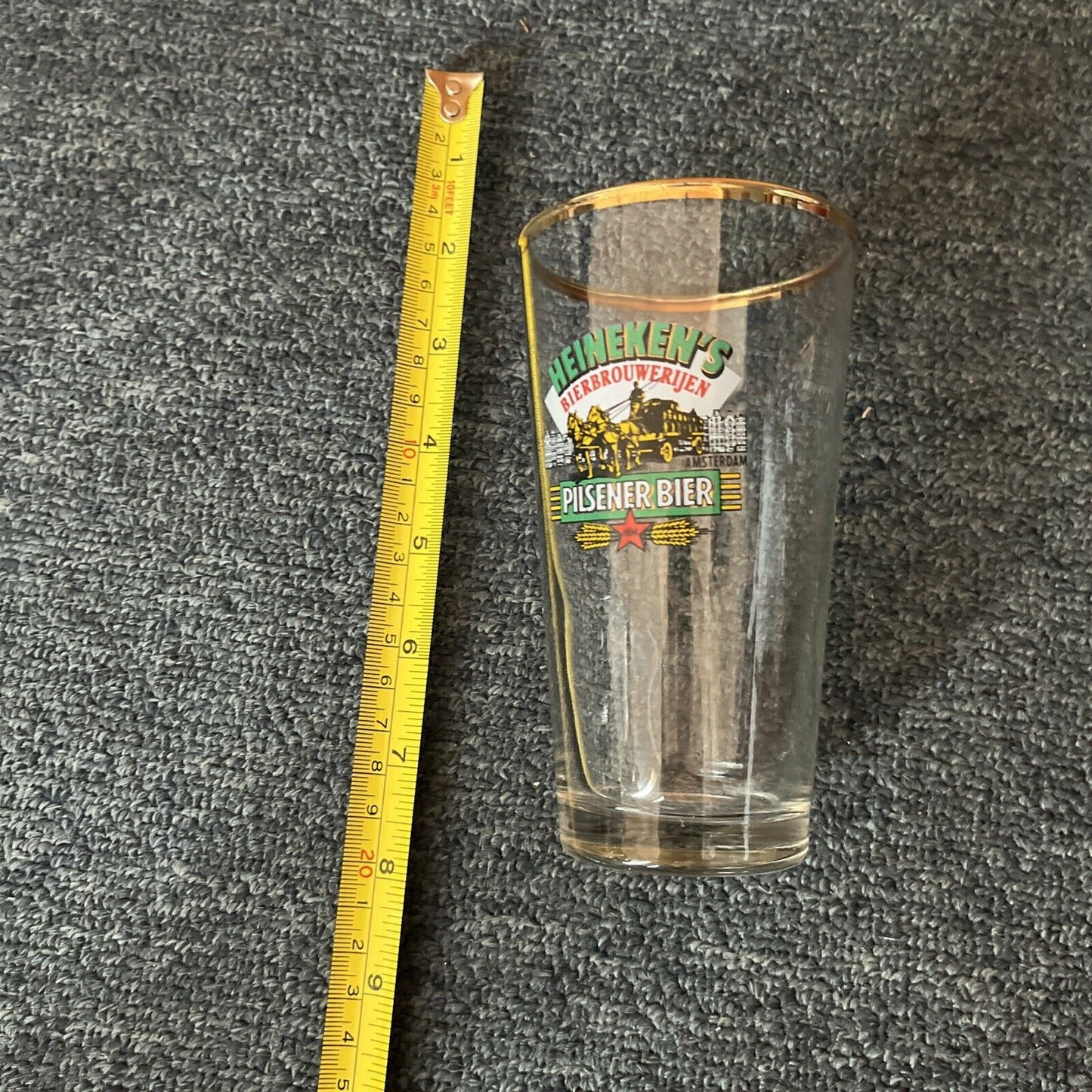 9x Heineken Drinking Glasses 13cm Tall