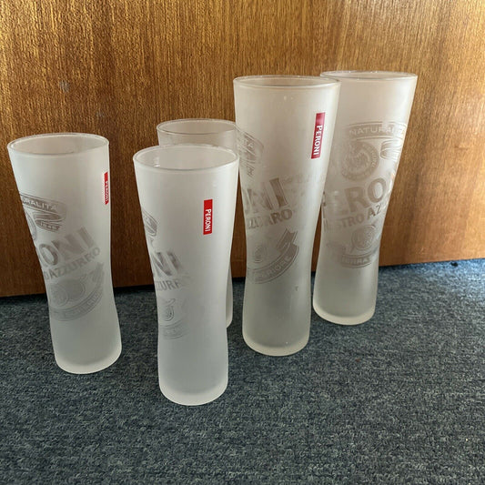 5x Peroni Nastro Azzurro Beer Pilsner Glasses: 3x 330ml & 2x 500ml