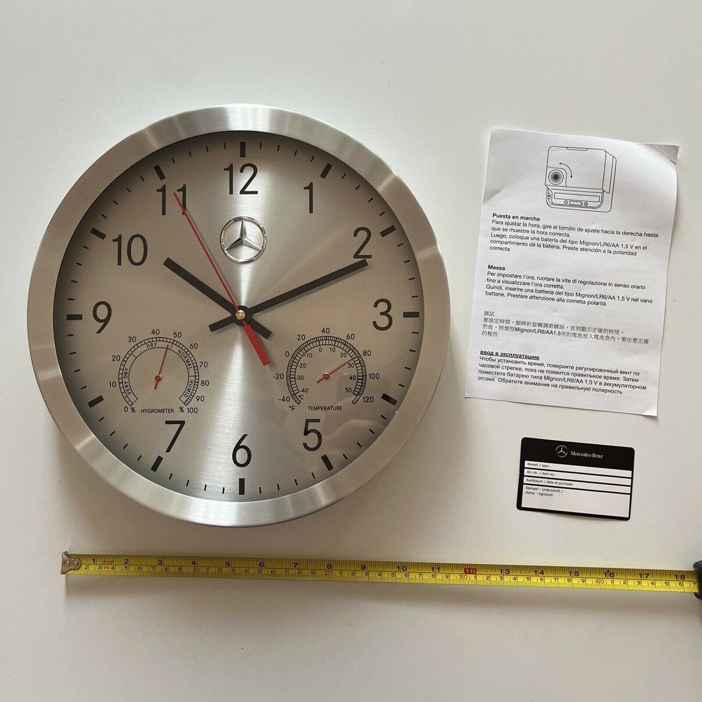 Mercedes Benz Wall Clock With Hygrometer & Temperature 30cm Diameter