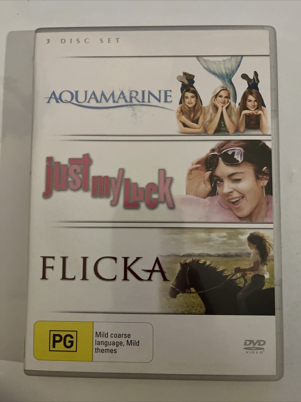 Aquamarine / Just My Luck / Flicka (DVD) Lindsay Lohan, Emma Roberts. Region 4