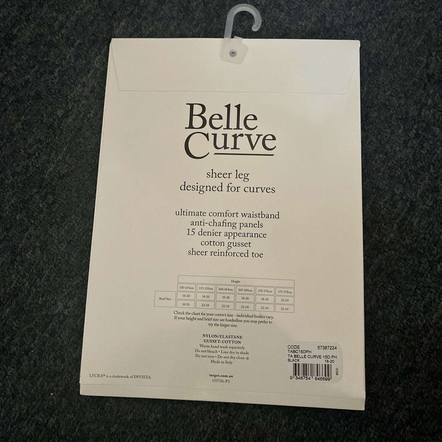 Belle Curve - Sheer Leg Pantyhose 15 Denier Size 18-20 Black
