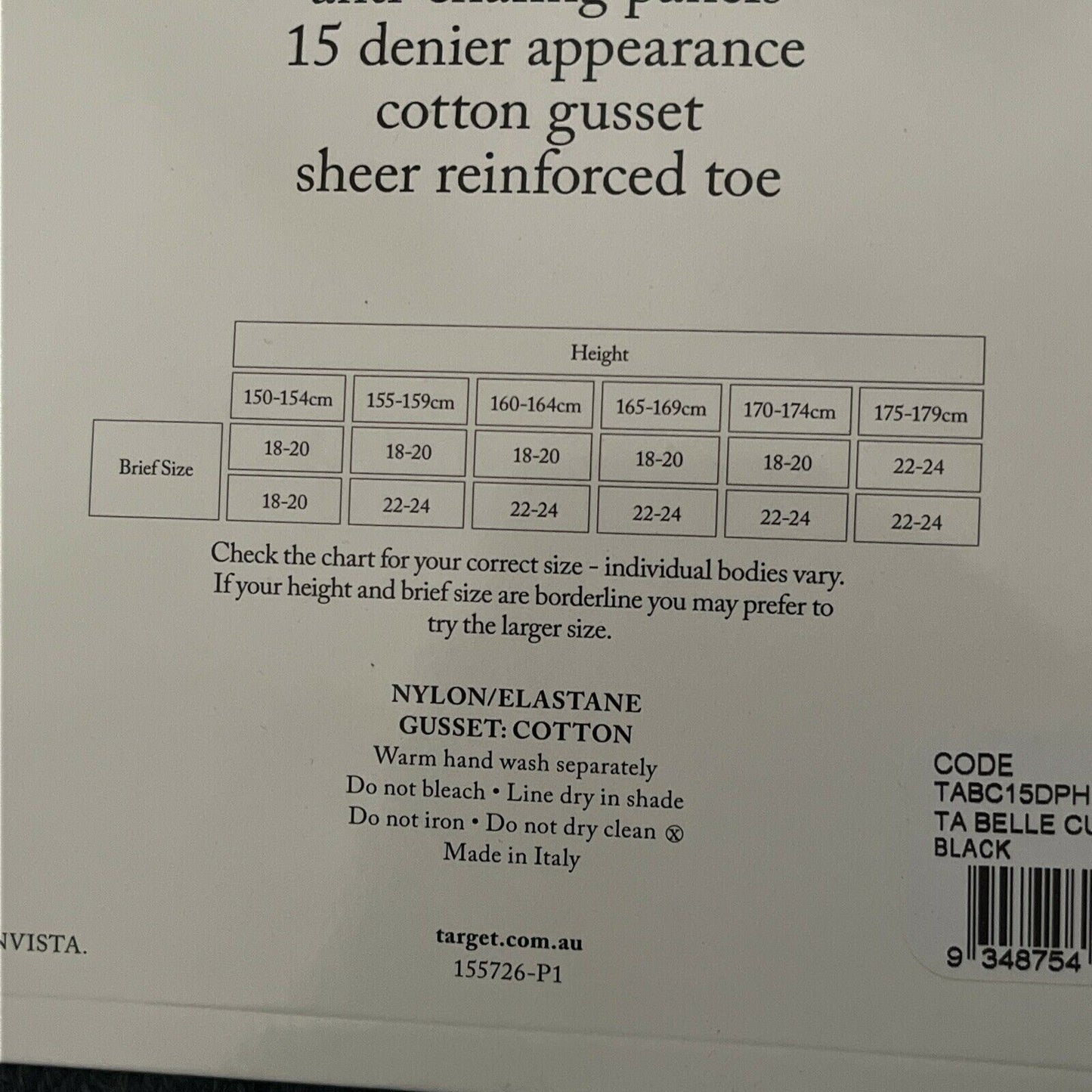 Belle Curve - Sheer Leg Pantyhose 15 Denier Size 18-20 Black