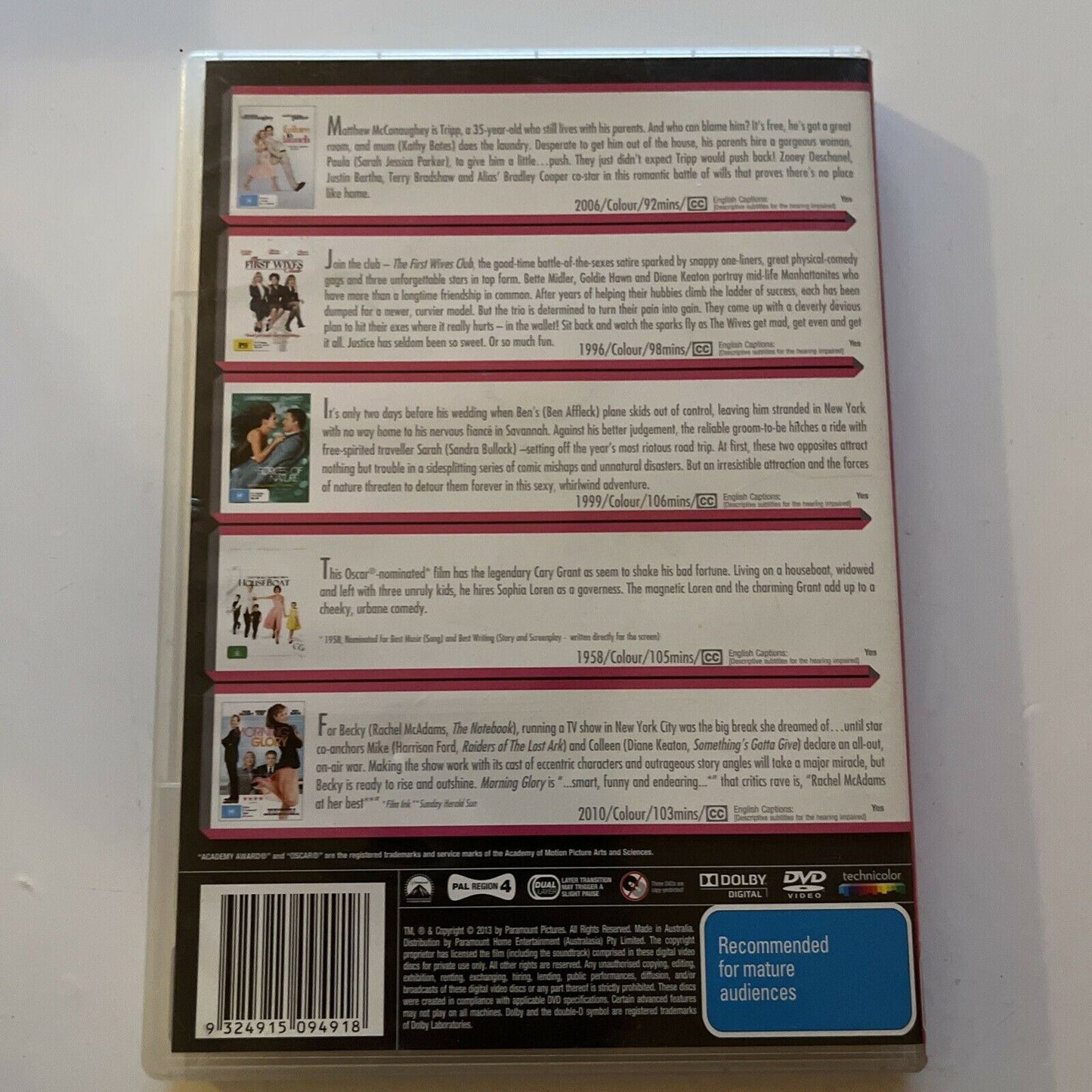 Failure To Launch, First Wives Club, Forces Of Nature, Houseboat, Morning Glory