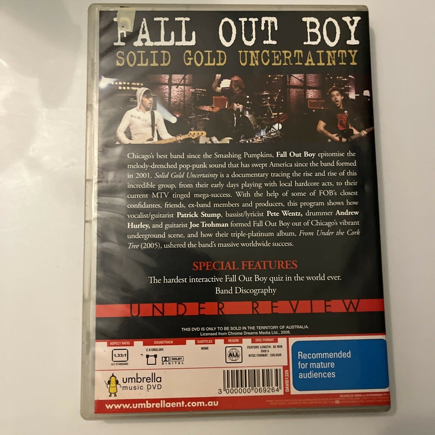 Fall Out Boy - Solid Gold Uncertainty (DVD, 2007) All Regions