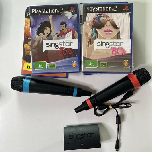 2x SingStar Wireless Microphone for PS2 & PS3 with 8x SingStar PS2 Games PAL