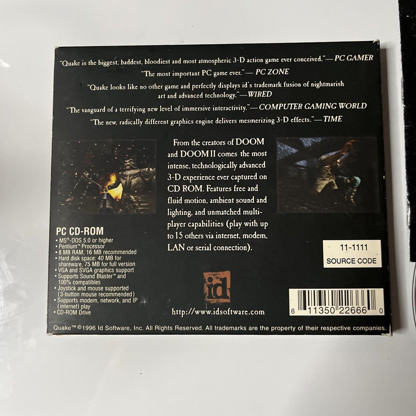 QUAKE PC CD-ROM Id Software 1996 MS-DOS 5.0 or Higher Complete – Retro Unit