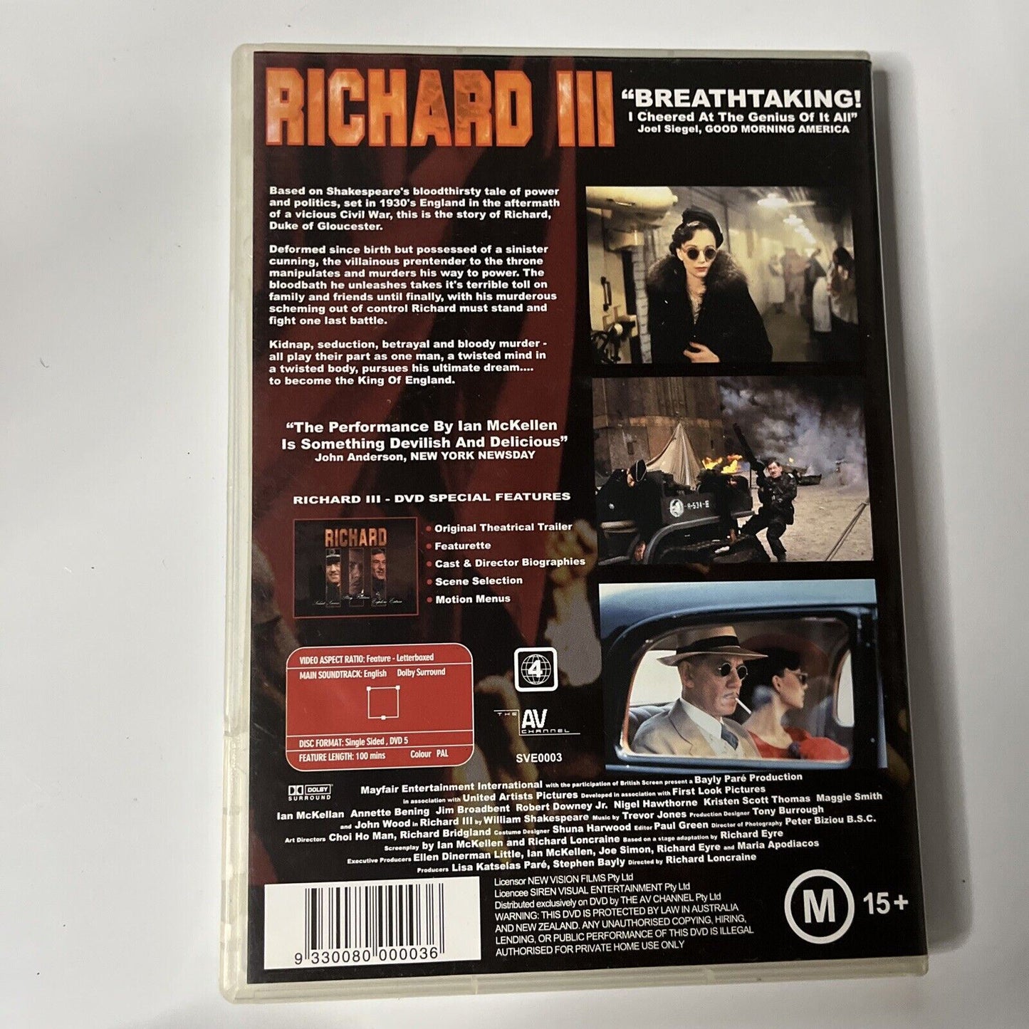 Richard III (DVD, 1996) Ian McKellen, Annette Bening, Jim Broadbent, Region 4