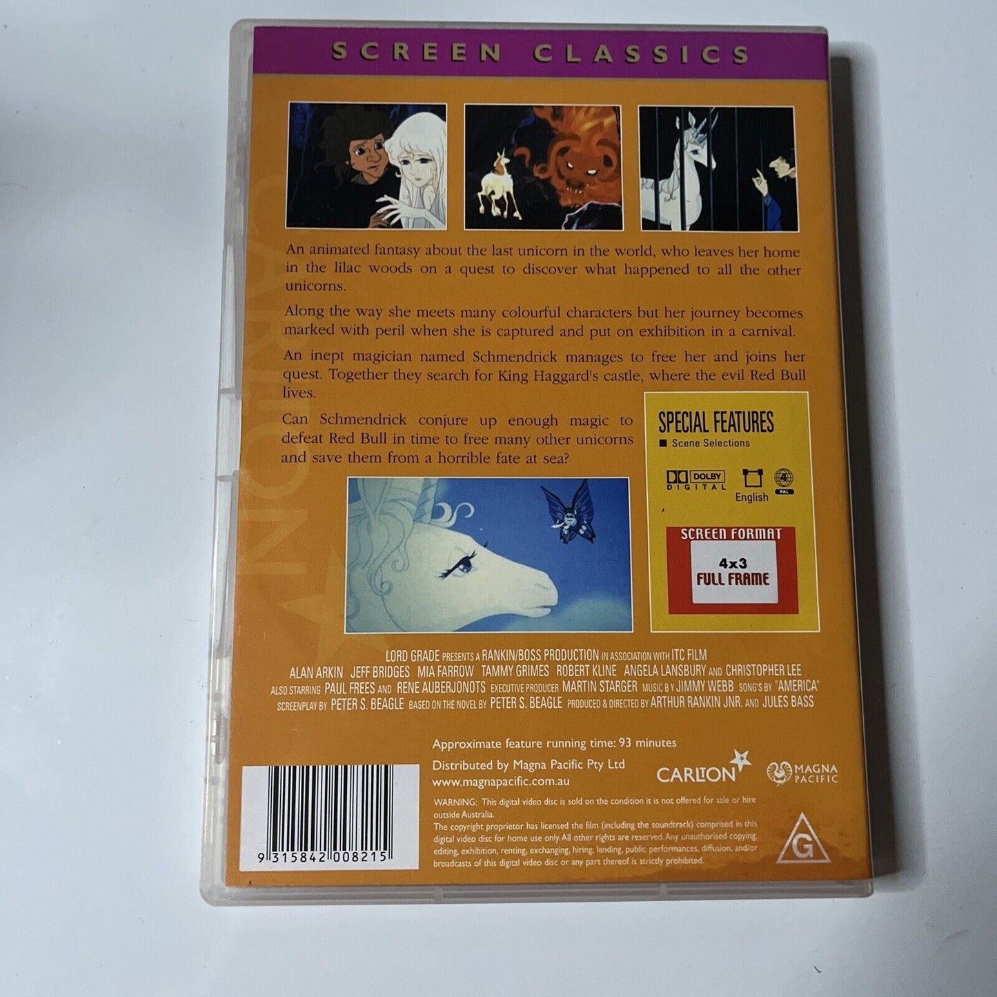 The Last Unicorn (DVD, 1982) Mia Farrow, Jeff Bridges, Alan Arkin Region 4