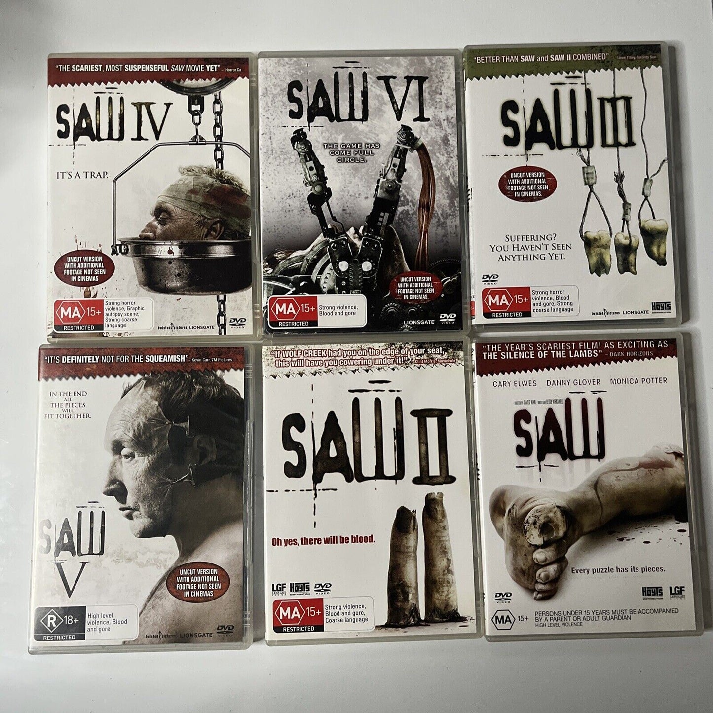 Saw 1,2,3,4,5,6  (DVD, 2009, 6-Disc) Region 4