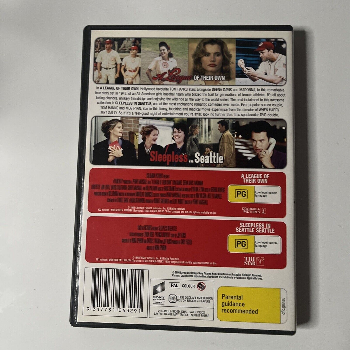 A League Of Their Own / Sleepless In Seattle (DVD, 1992) NEW Tom Hanks Region 4