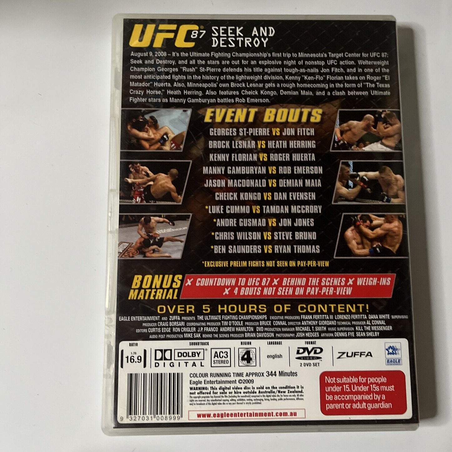 UFC #87 - Seek And Destroy (DVD, 2008, 2-Disc) Georges St-Pierre, Region 4