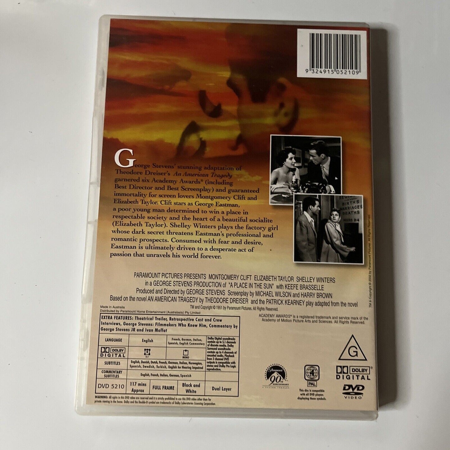 A Place In The Sun - Widescreen Edition (DVD, 1951) Elizabeth Taylor NEW Region4