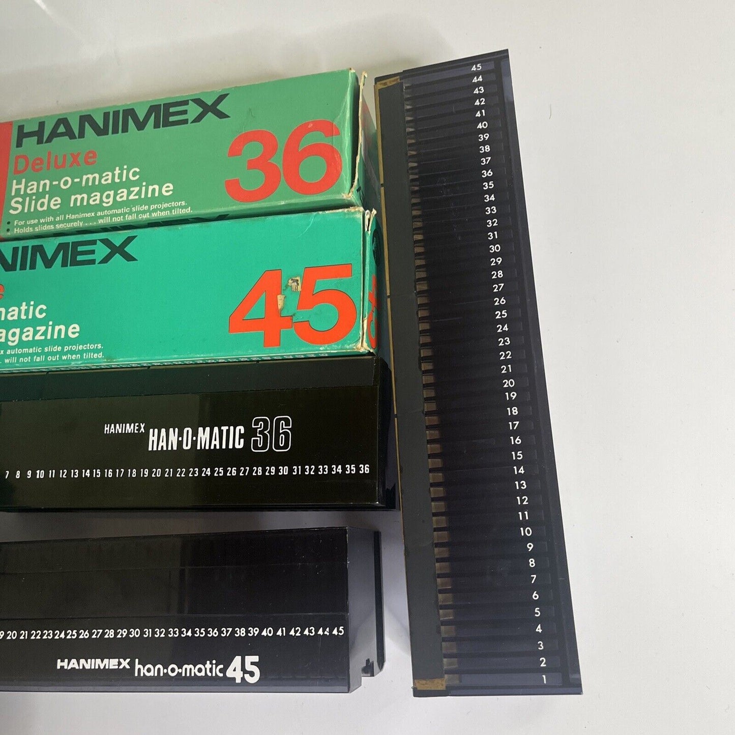 2x Hanimex Deluxe Han-o-matic Slide Magazine 45 & 1x 36 Slide Magazine