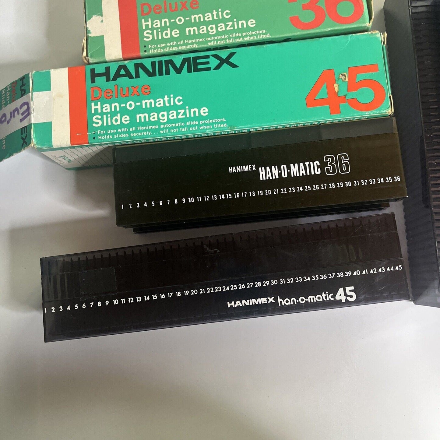 2x Hanimex Deluxe Han-o-matic Slide Magazine 45 & 1x 36 Slide Magazine