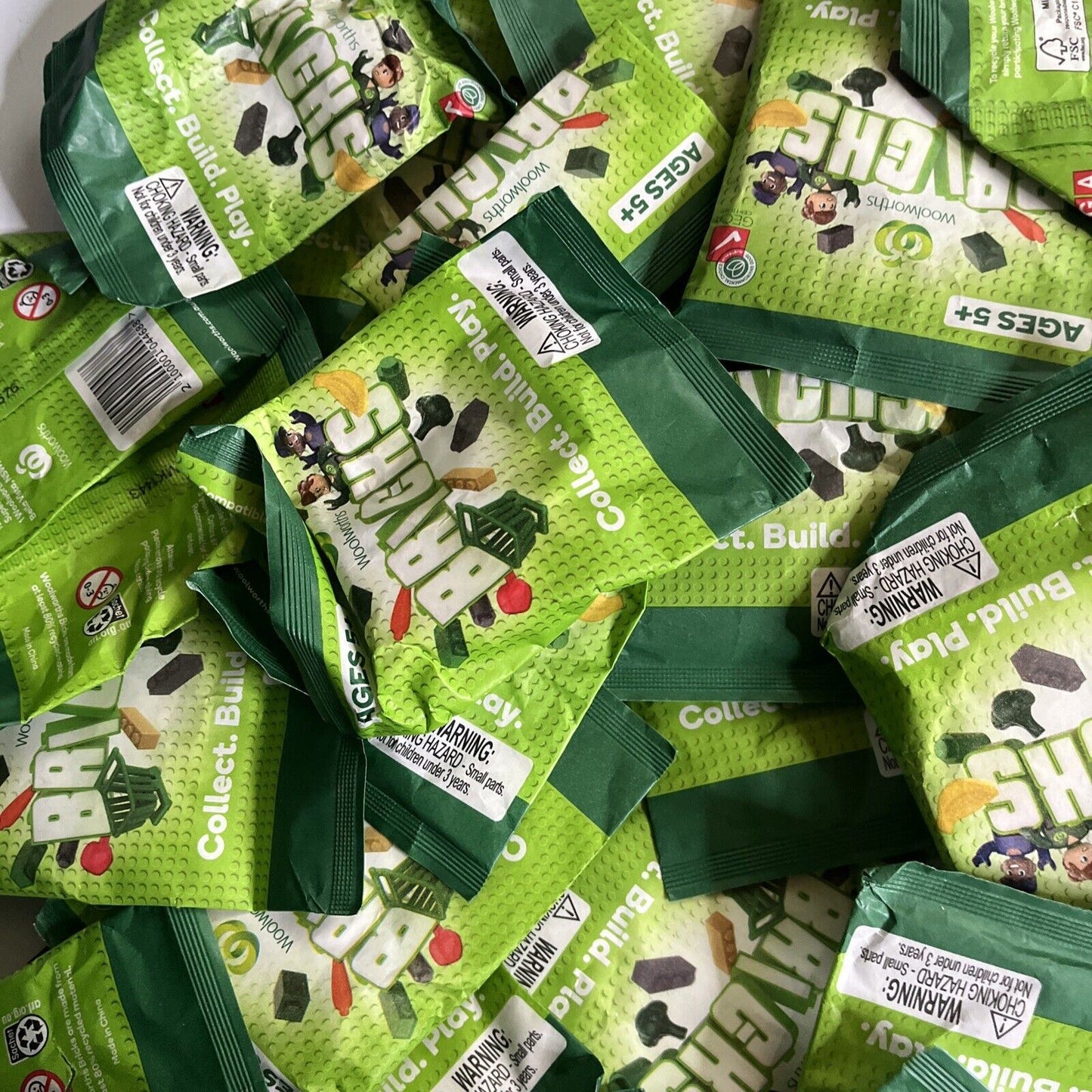 59x Unopened Sealed Woolworths Bricks Packets / Packs Lot - Mini Collectables
