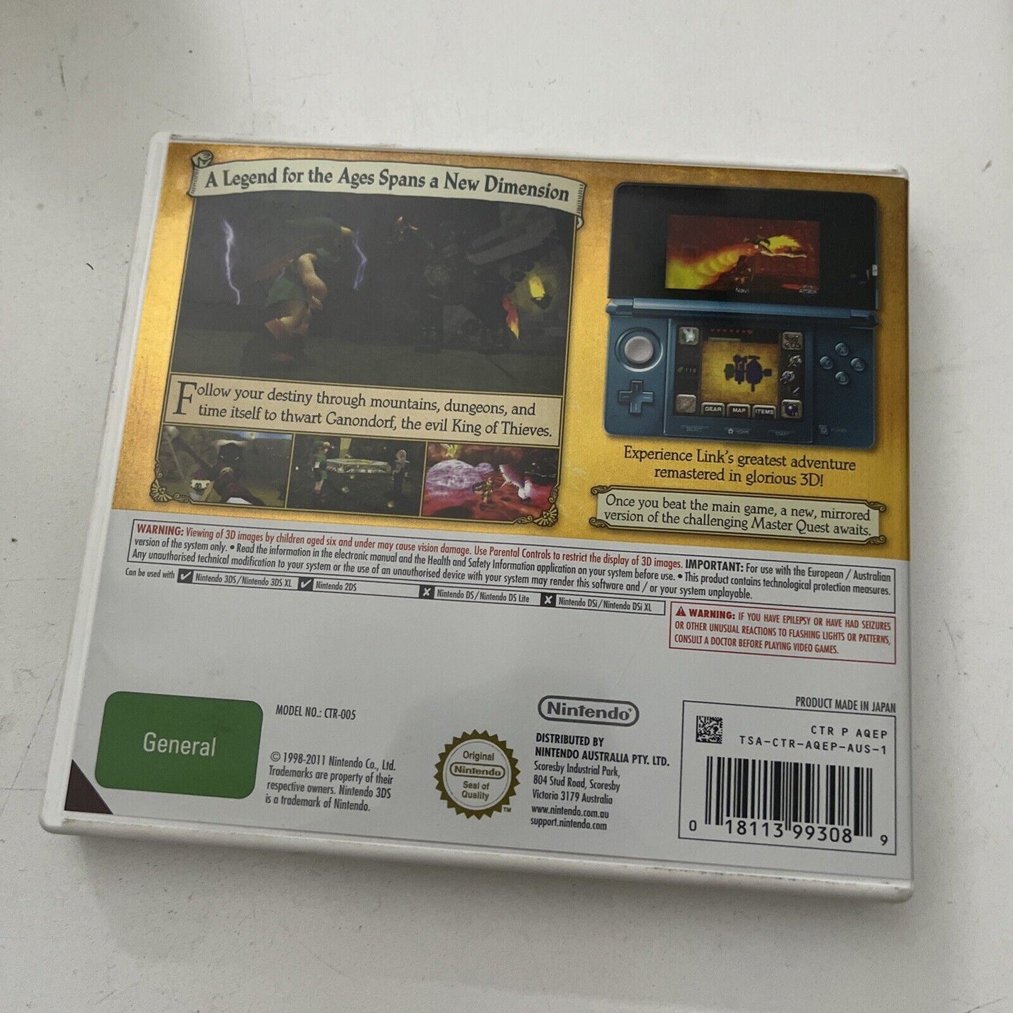 The Legend of Zelda: Ocarina of Time 3D (Nintendo 3DS, 2011) with Manual