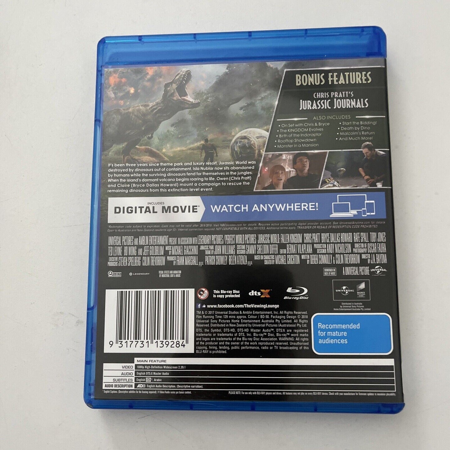 Jurassic World - Fallen Kingdom (Blu-ray, 2018) Region B