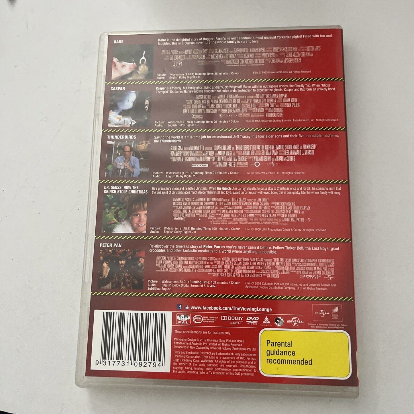 Babe / Casper / Thunderbirds / How The Grinch Stole Christmas / Peter Pan  DVD