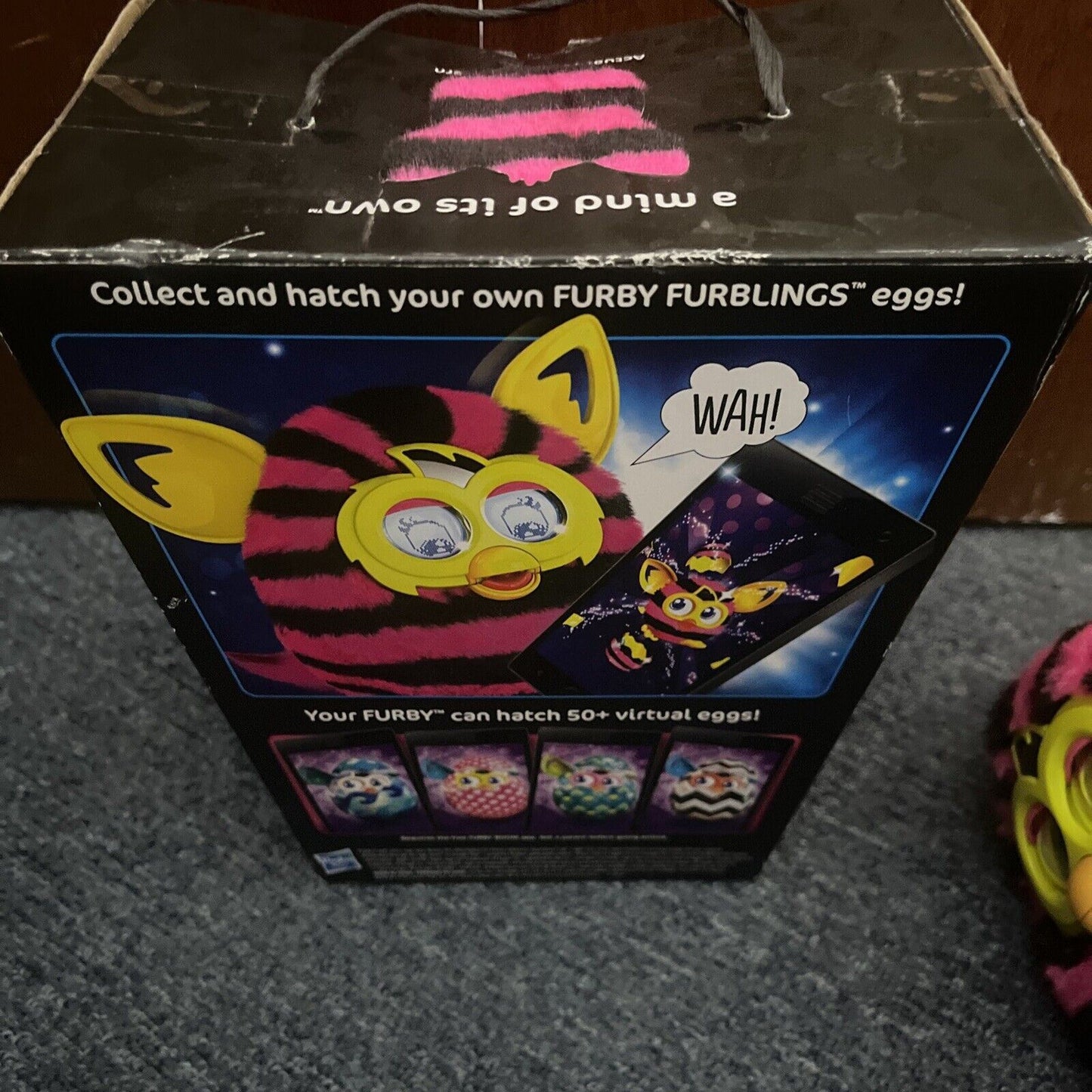 Furby boom 6" & Mini Furby 3" straight stripes 2012 dark pink black HASBRO