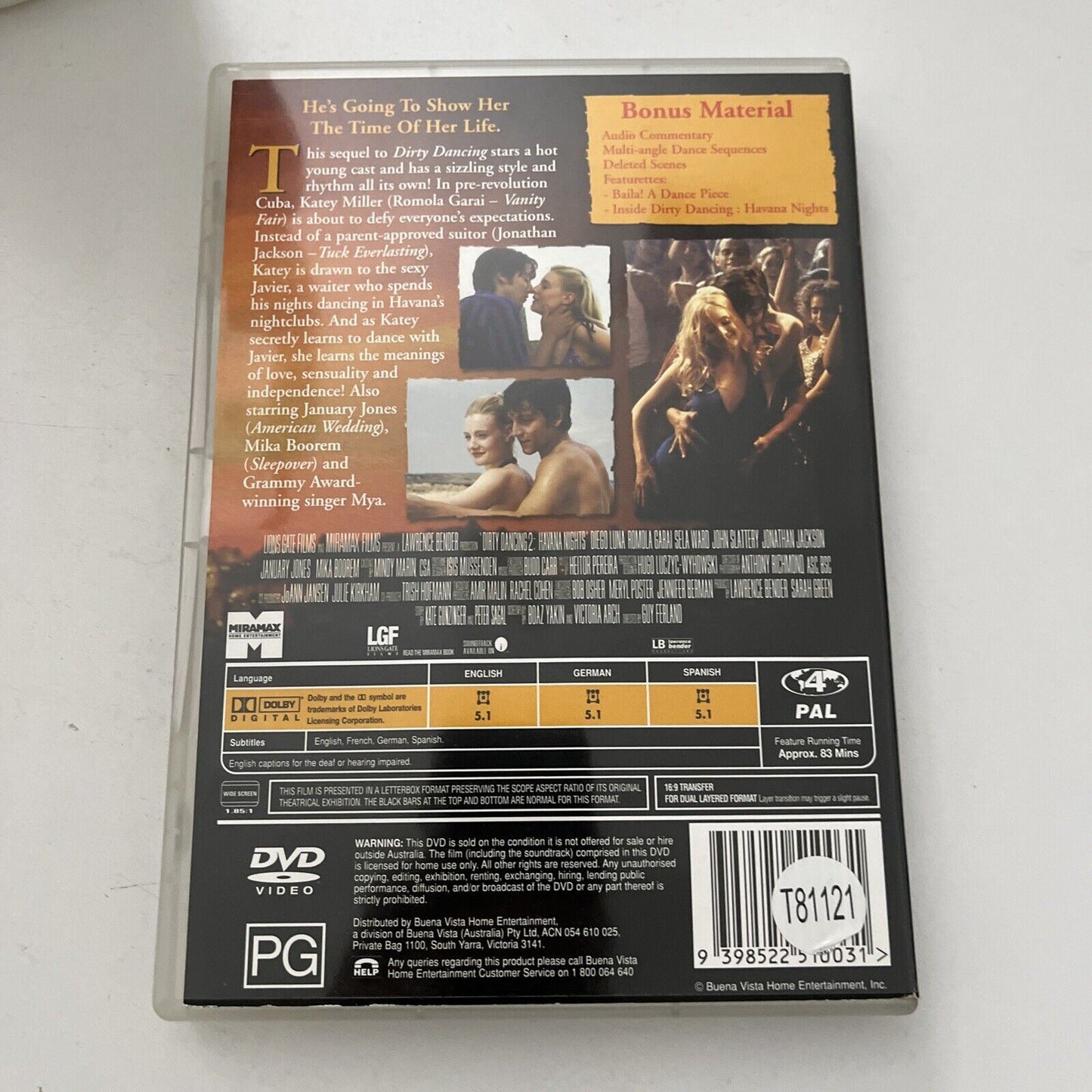 Dirty Dancing - Havana Nights  (DVD, 2004) Diego Luna, Romola Garai Region 4