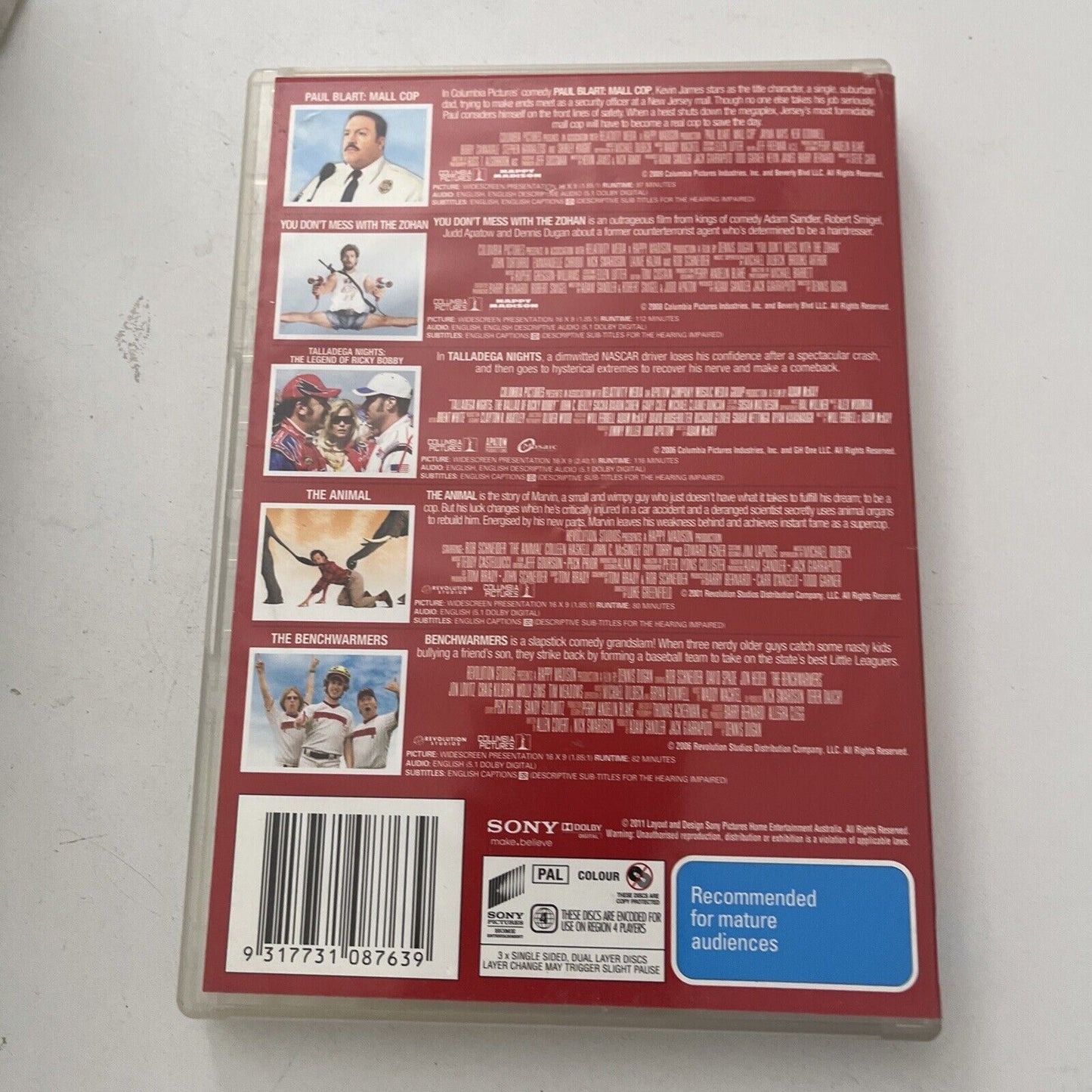 The Animal / The Benchwarmers / Mall Cop / Tallageda Nights / Zohan DVD Region 4