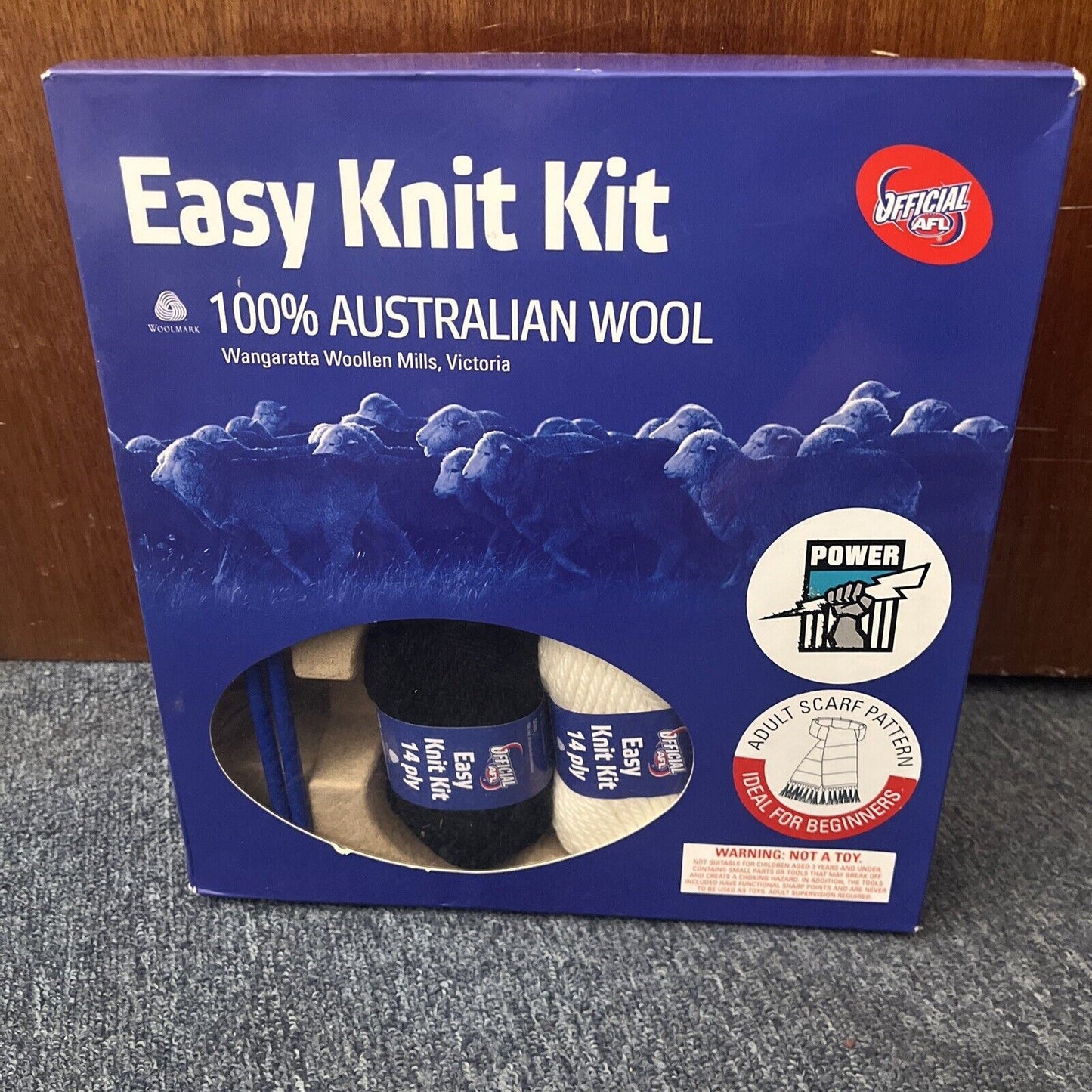 AFL Port Power Easy Knit Kit Adult Beanie Scarf Pattern 100% Australian Wool