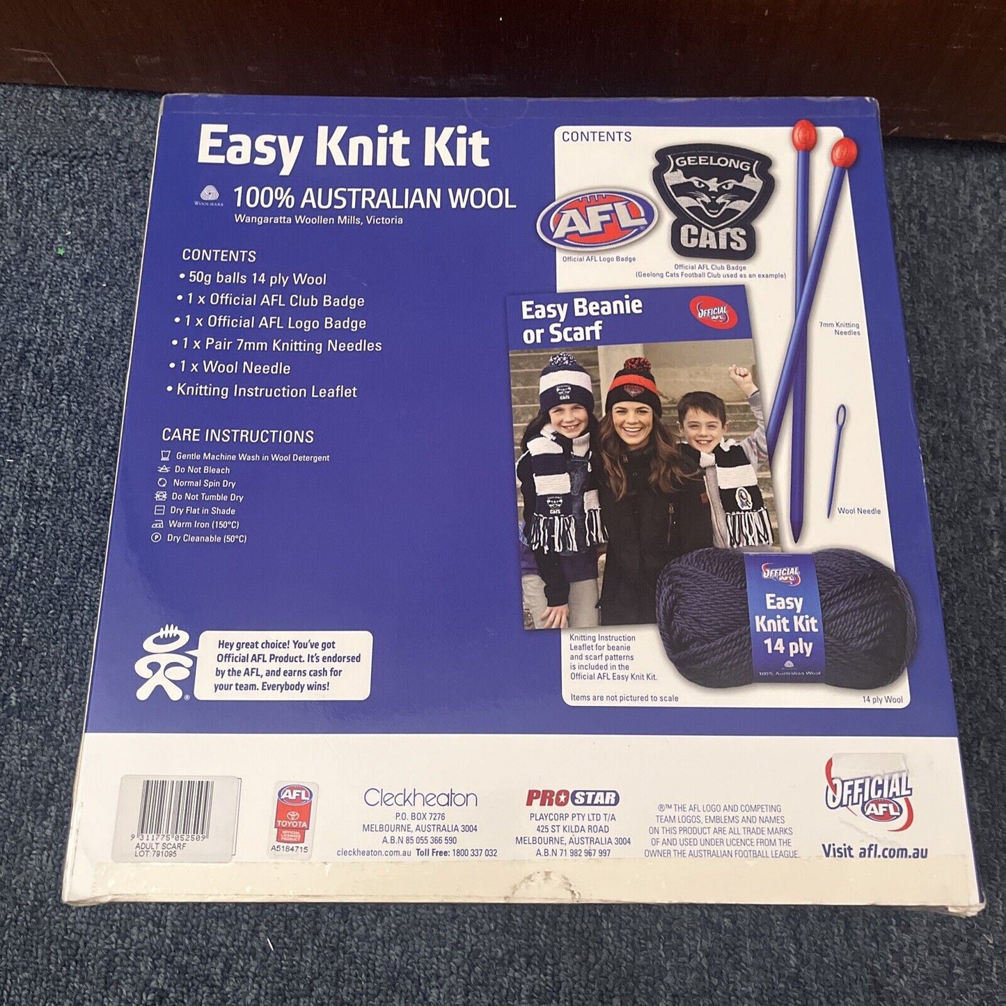 AFL Port Power Easy Knit Kit Adult Beanie Scarf Pattern 100% Australian Wool