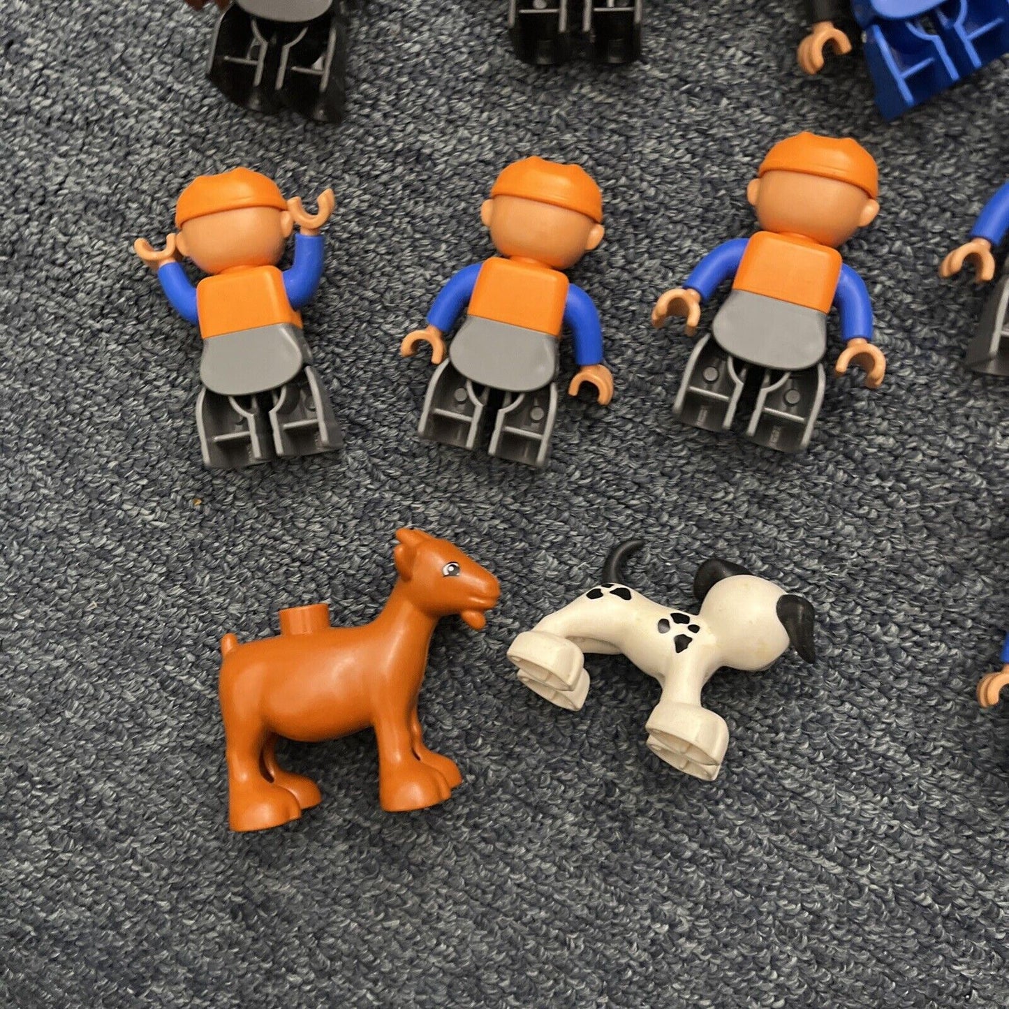 11x Lego Duplo Figure Construction Workers, Boy, Dog, Goat, Train Conductor