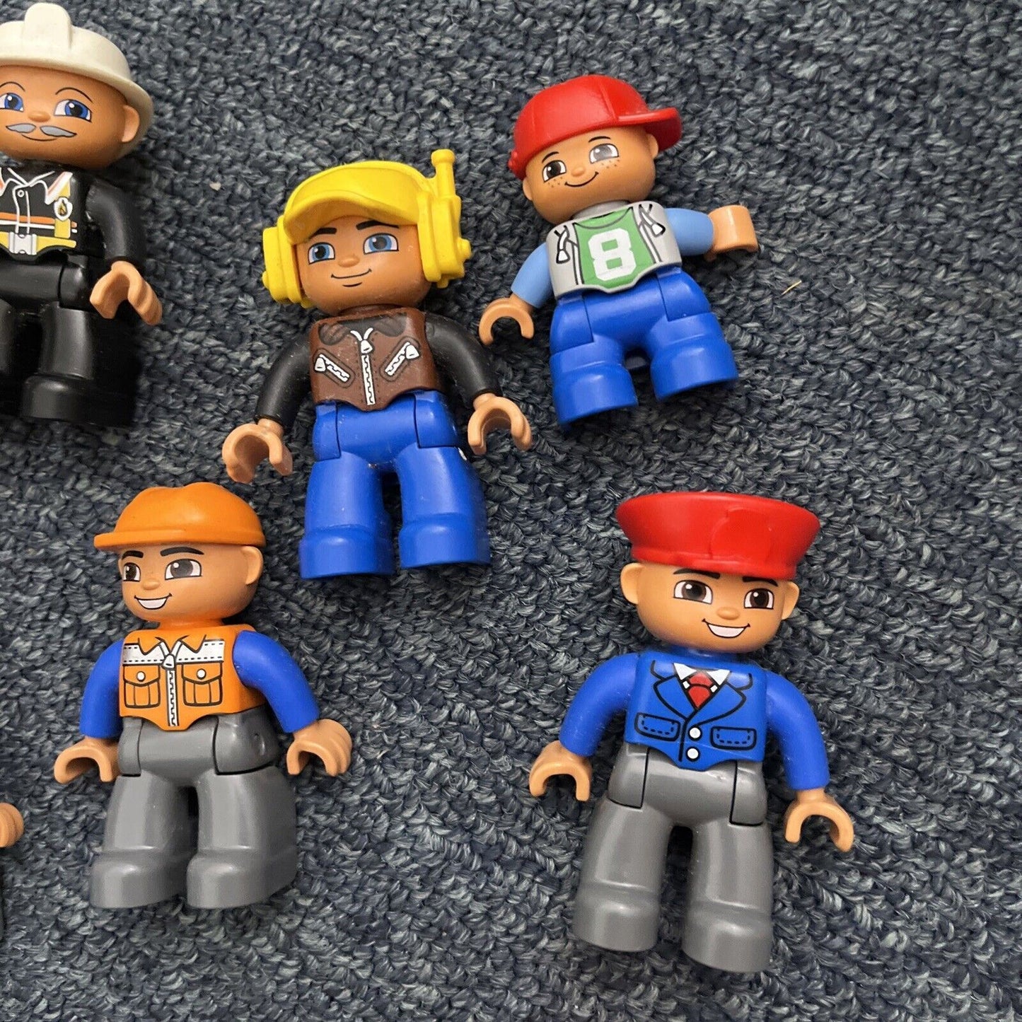 11x Lego Duplo Figure Construction Workers, Boy, Dog, Goat, Train Conductor