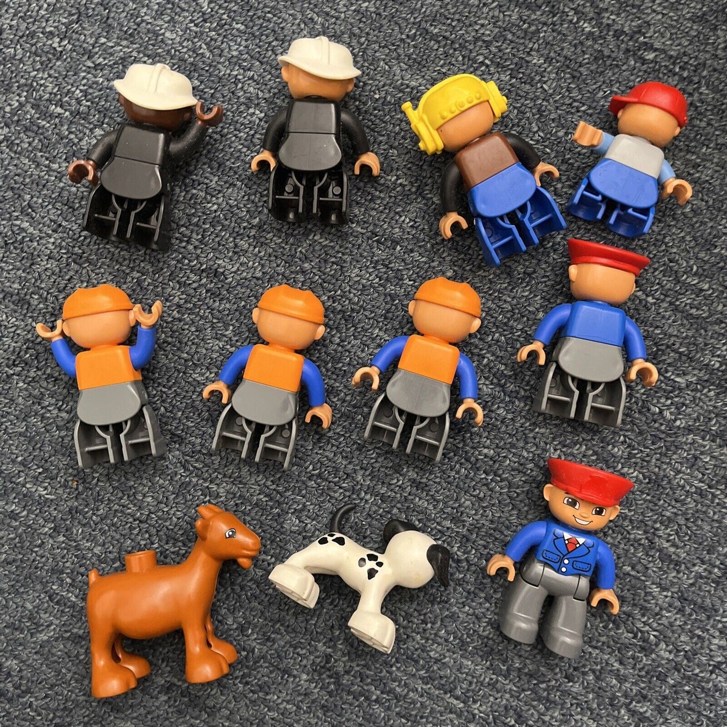11x Lego Duplo Figure Construction Workers, Boy, Dog, Goat, Train Conductor
