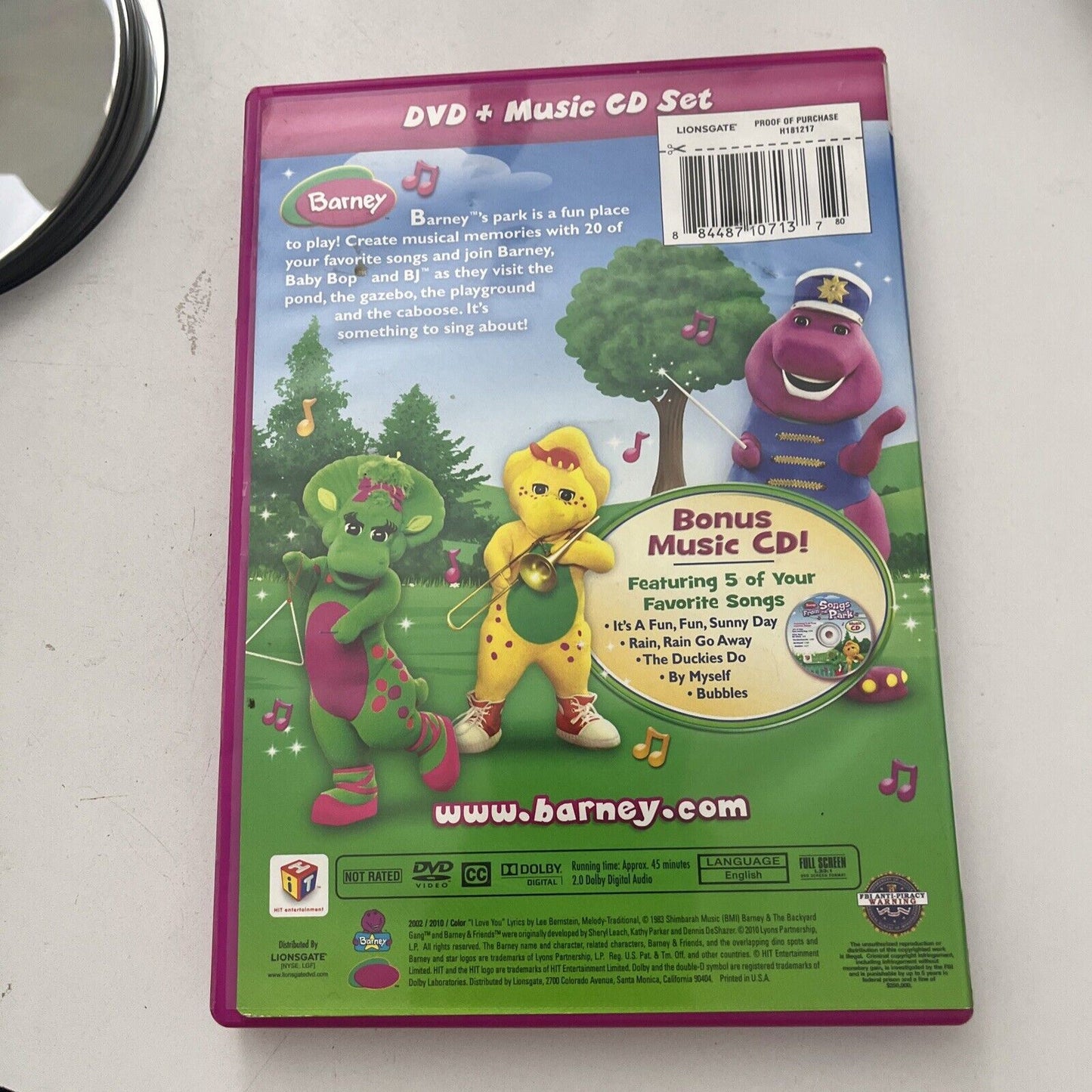 Barney - Songs From the Park (DVD+CD, 2002, 2-Disc) Region 1