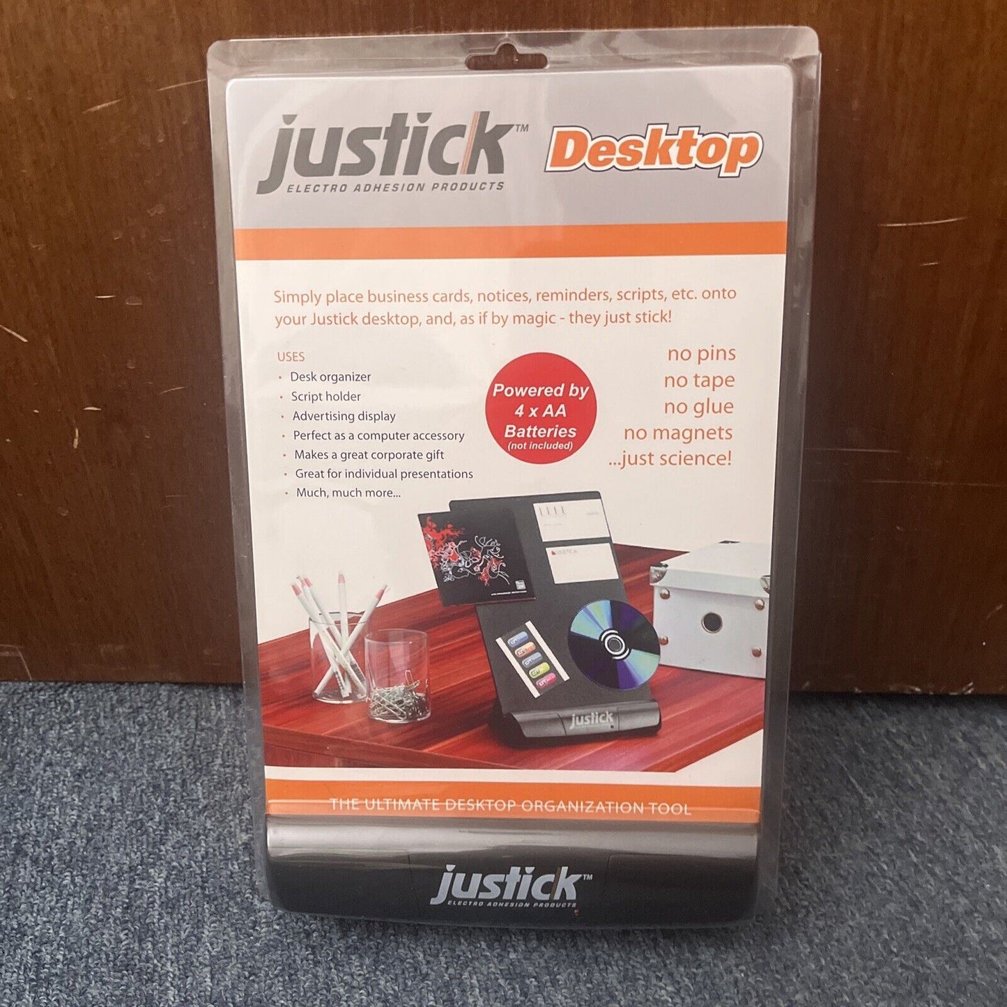 *NEW* Justick Electro Adhesion Notice Board Desktop 203x279mm Black