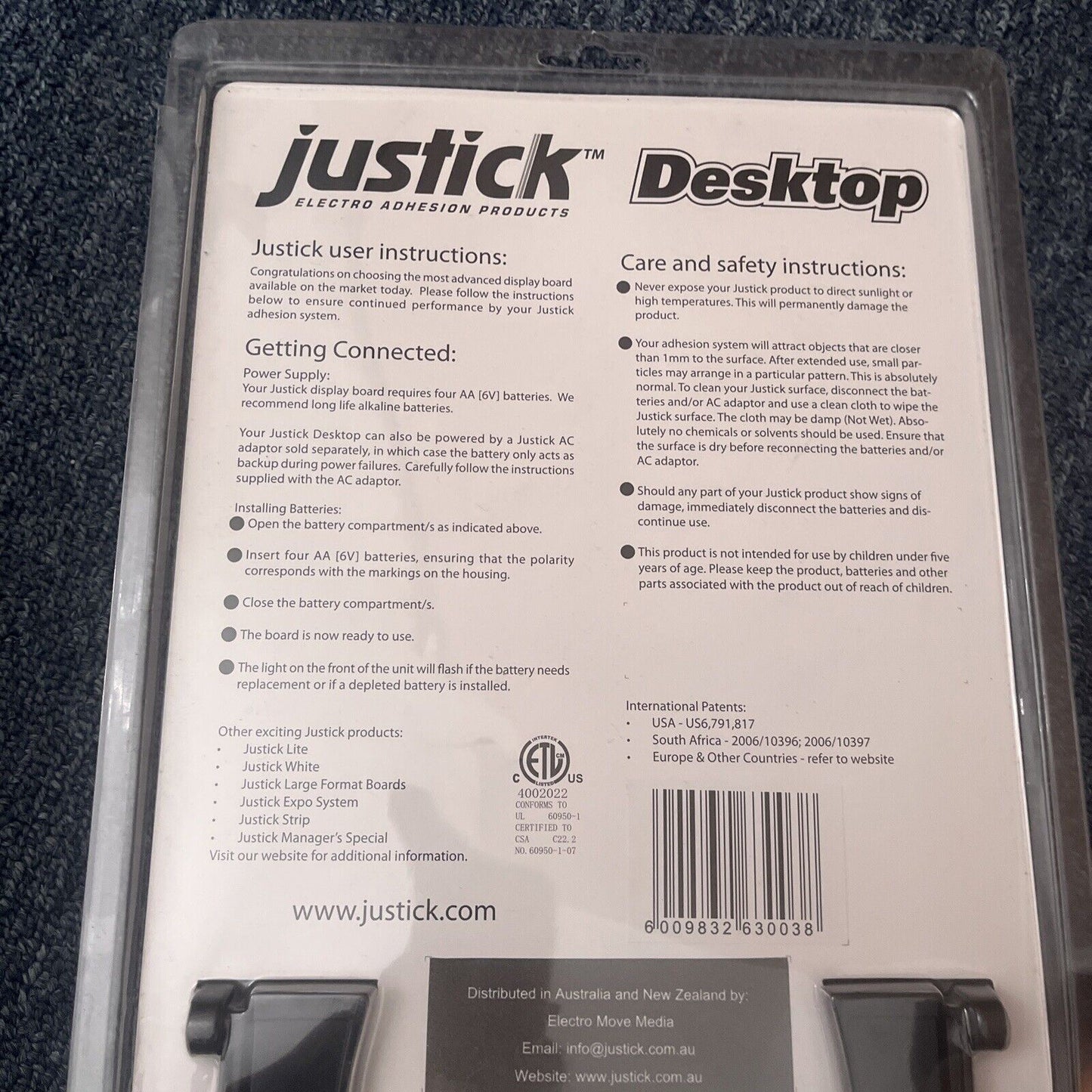 *NEW* Justick Electro Adhesion Notice Board Desktop 203x279mm Black