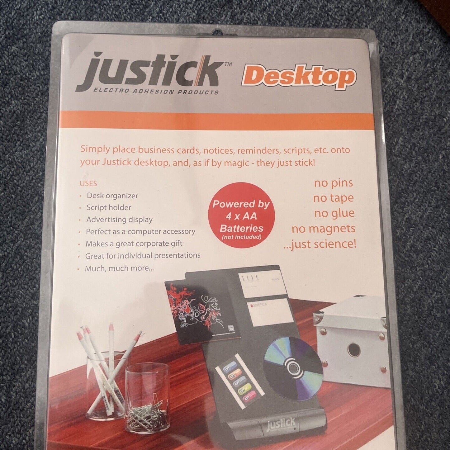 *NEW* Justick Electro Adhesion Notice Board Desktop 203x279mm Black