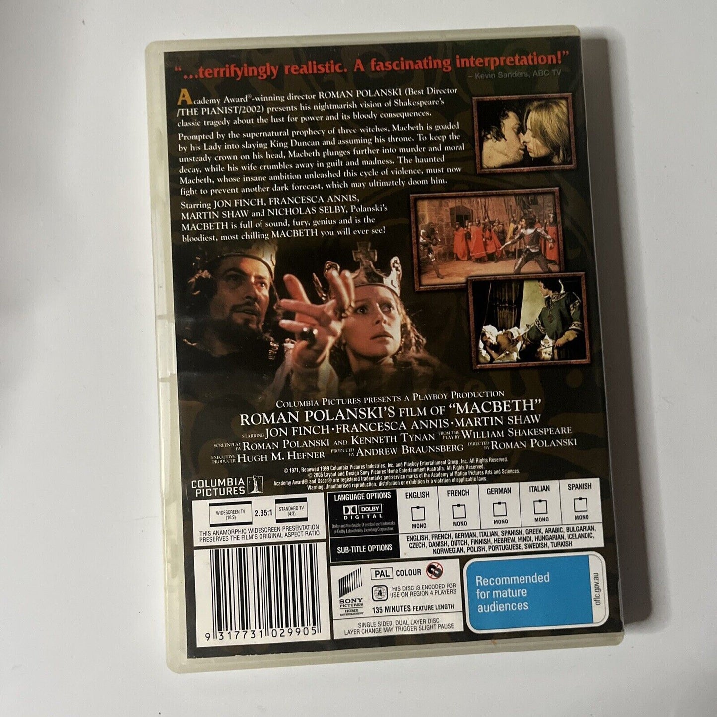 Roman Polanski's Macbeth (DVD, 1971) Jon Finch, Francesca Annis, Region 4