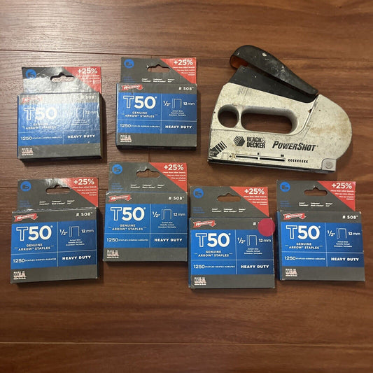 Black & Decker PowerShot Staple Gun with 6x Set of T50 Arrow Heavy Duty Staples