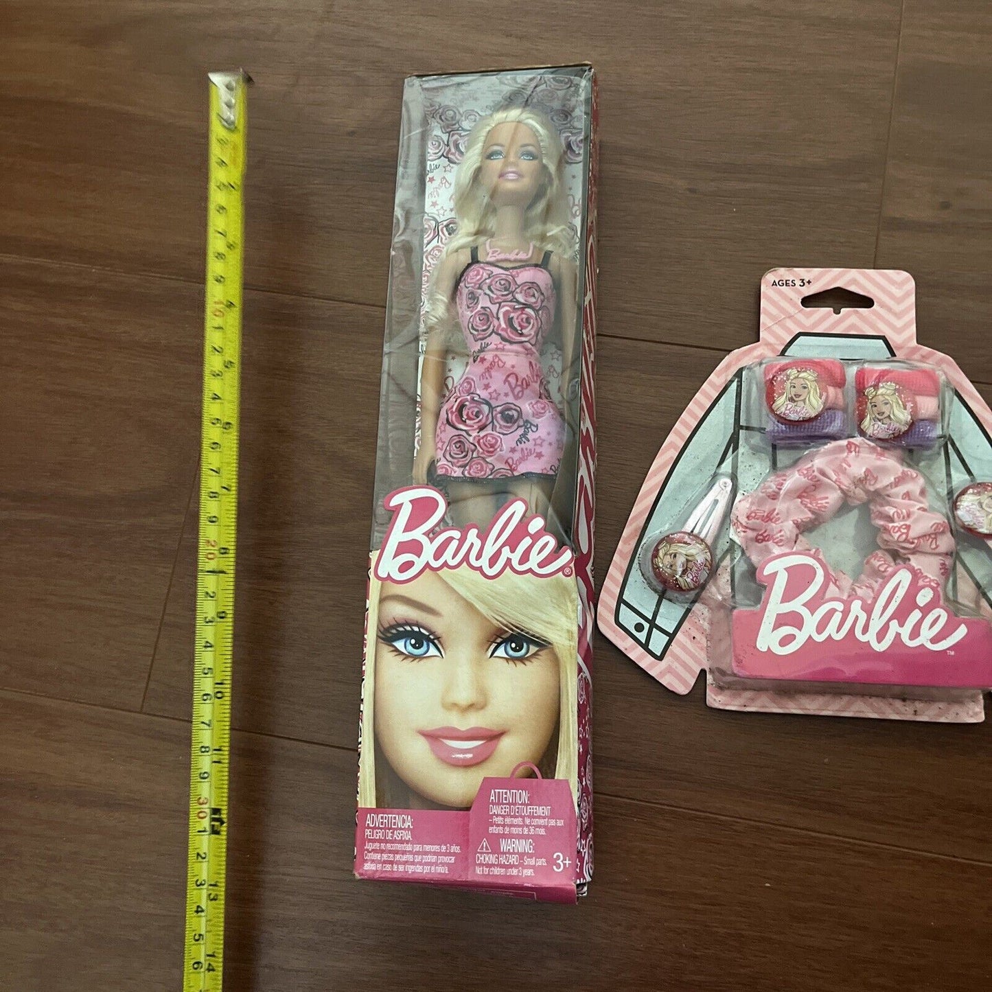 Barbie Doll Rose Print Dress 11" Scrunchie, 2x Hair Clips 6x Hair Ties 2011