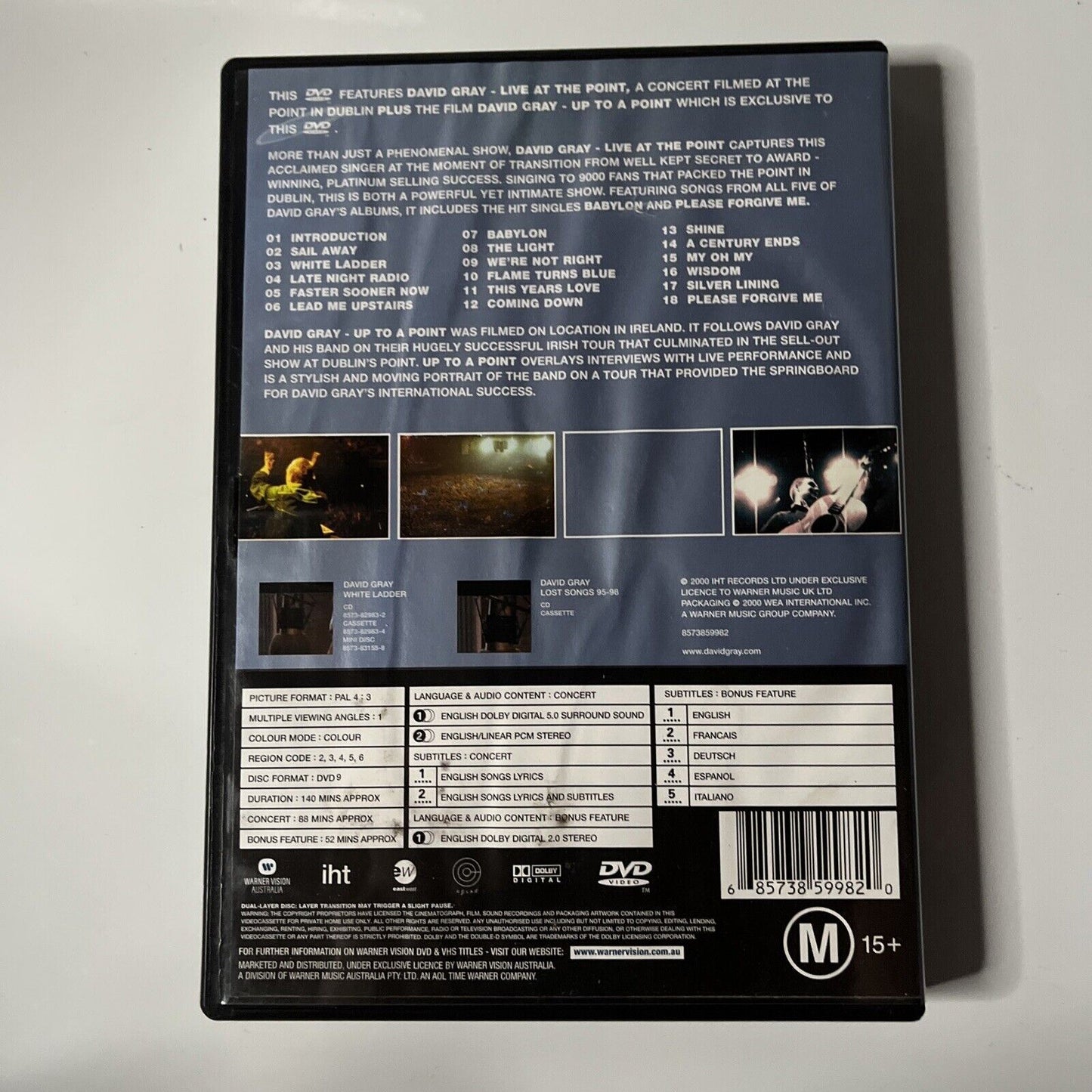 David Gray - Live (DVD, 2000) Region 4&2