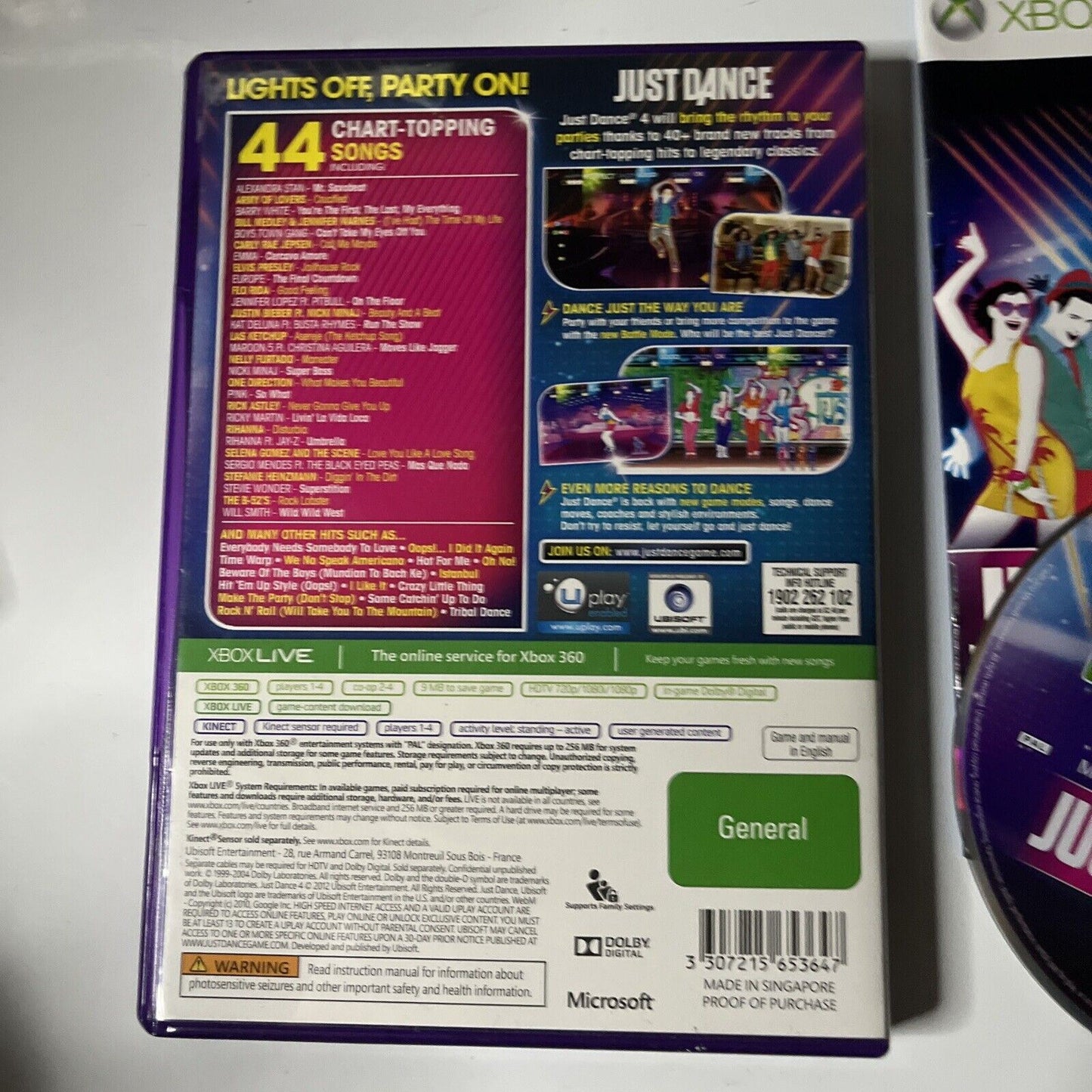 Just Dance 4 Kinect Microsoft XBOX 360 PAL Game With Manual 40+ Hit Tracks Music
