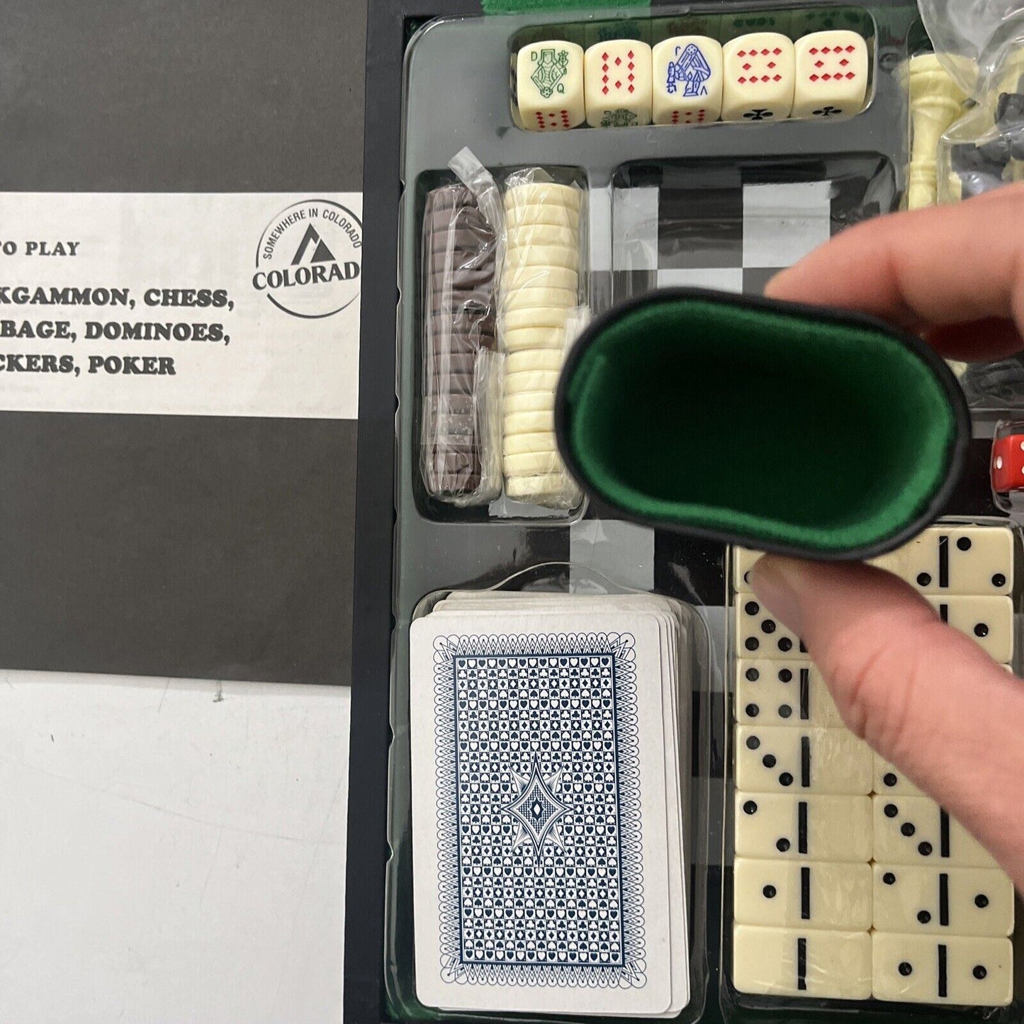 Colorado Hustle Box: Backgammon, Chess, Cribbade, Dominoes, Checkers, Poker