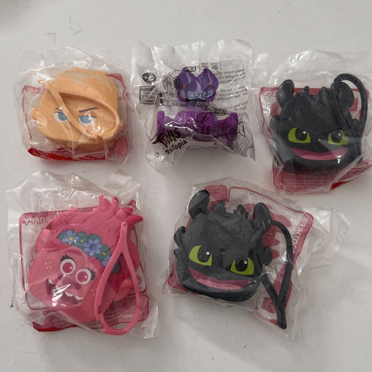 5x DreamWorks McDonald's Hungry Jack's Toy: Trolls, Toothless Poppy, Boss Baby