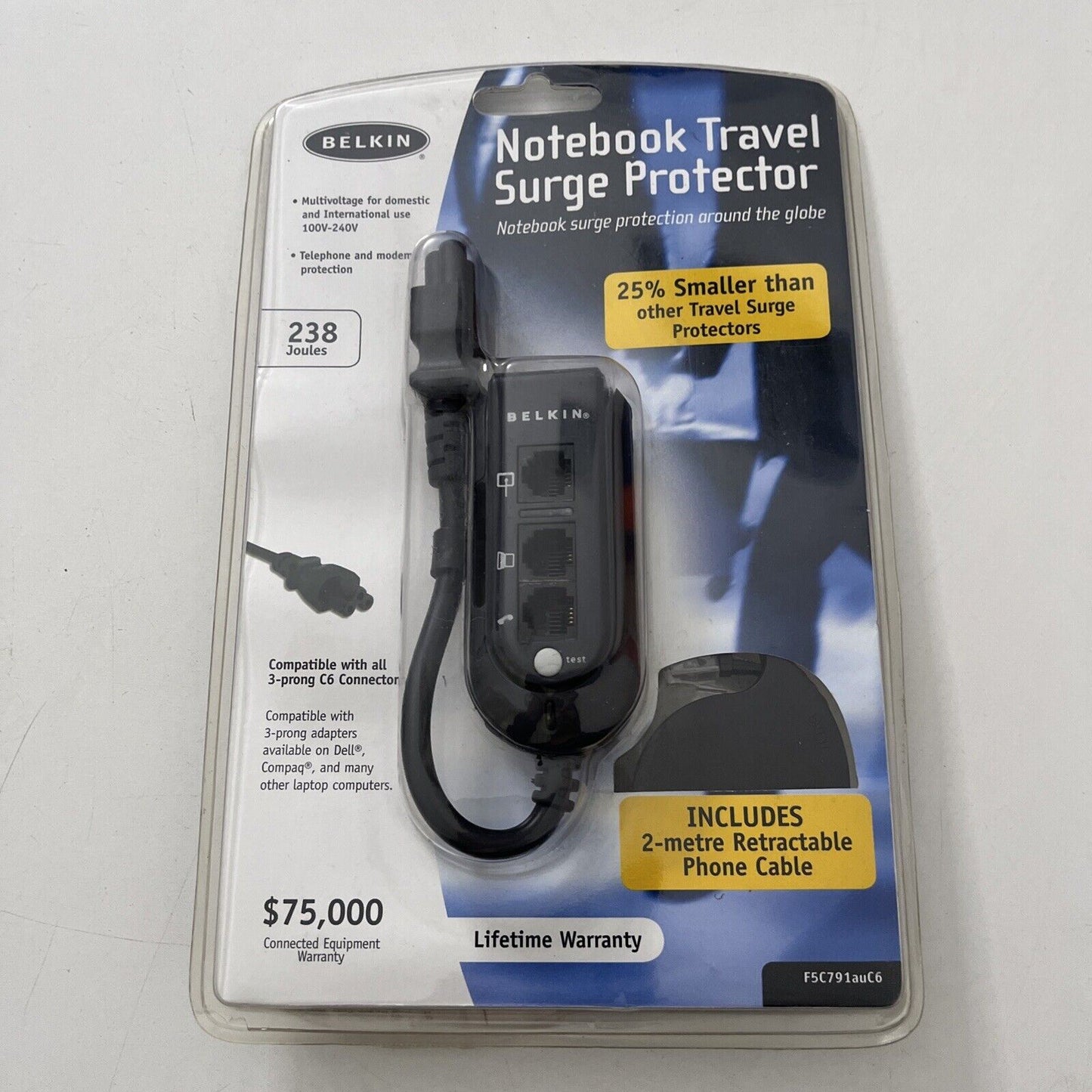 Belkin Notebook Surge Protection Includes 2m Retractable Phone Cable *New*
