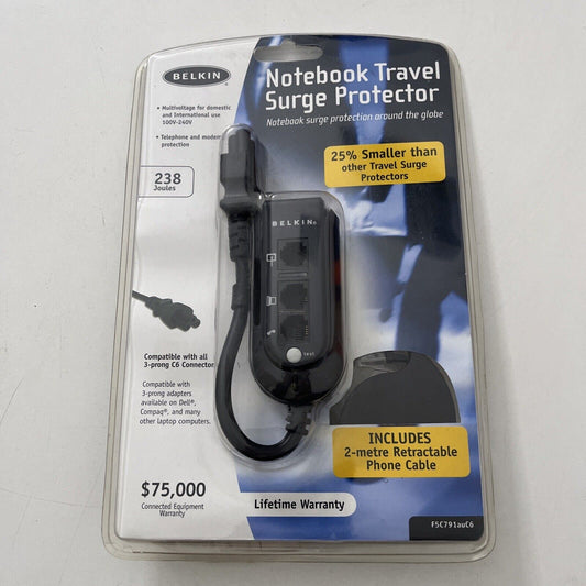 Belkin Notebook Surge Protection Includes 2m Retractable Phone Cable *New*