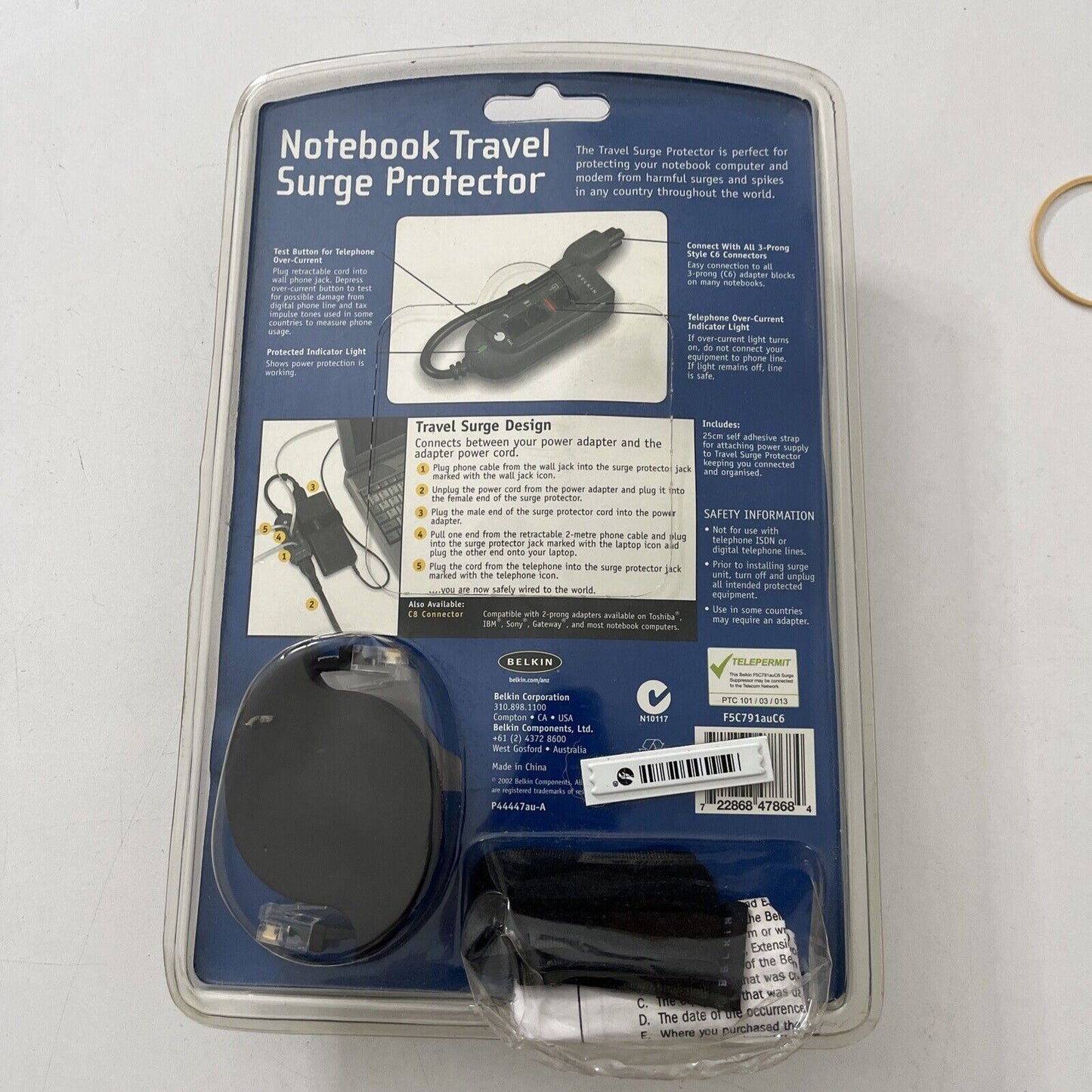 Belkin Notebook Surge Protection Includes 2m Retractable Phone Cable *New*