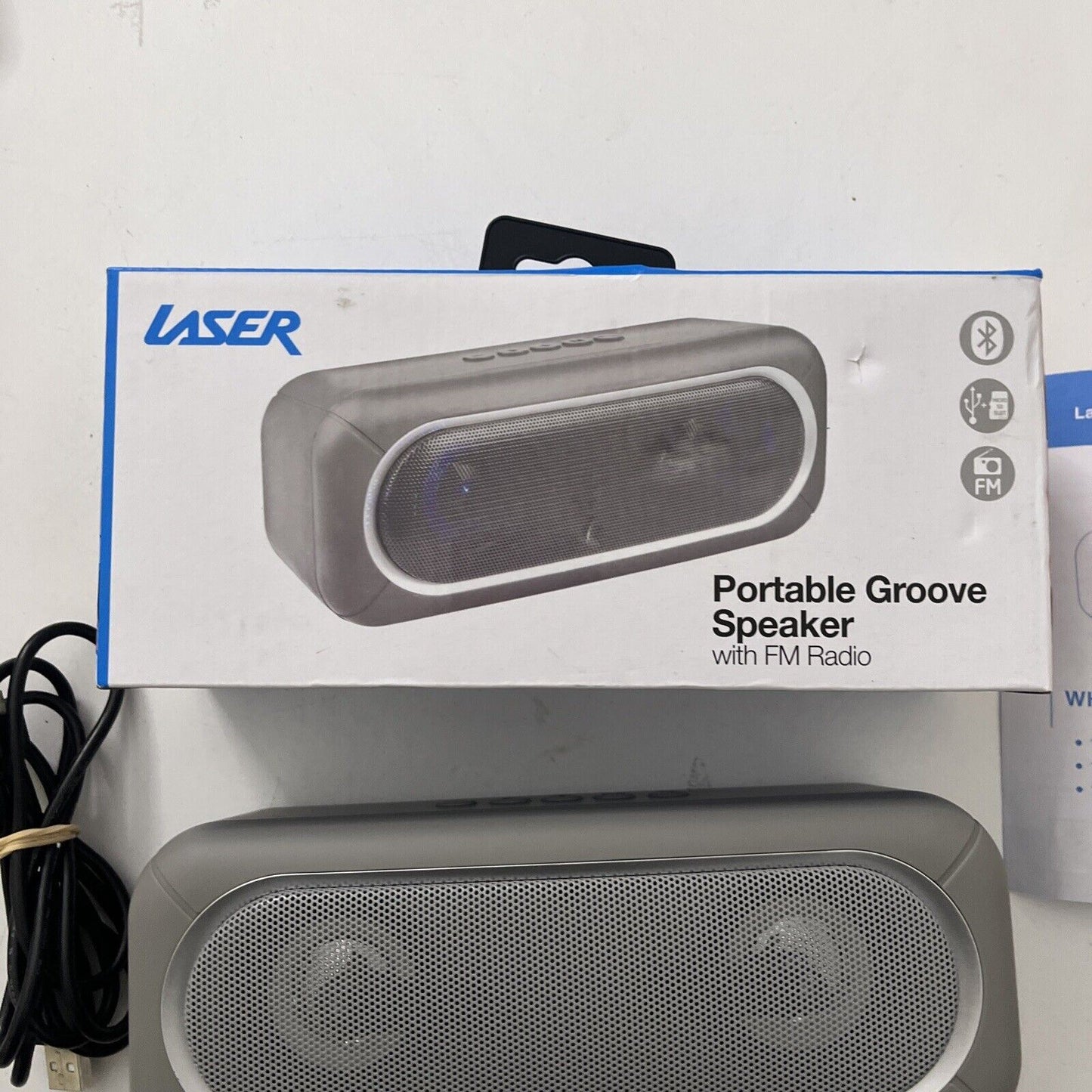 Laser Portable LED Bluetooth TWS FM AUX USB Speaker Grey